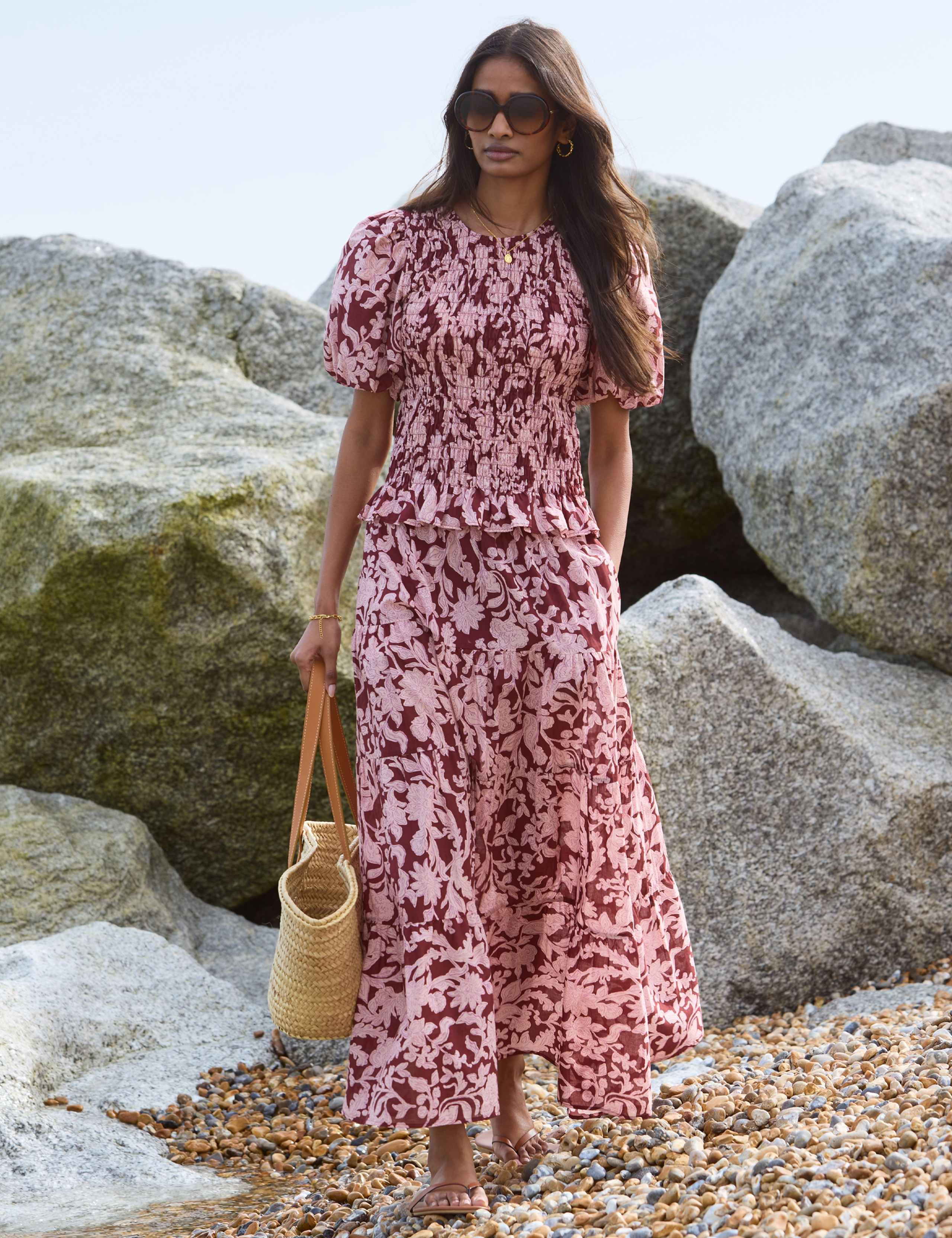 Pure Cotton Floral Shirred Top