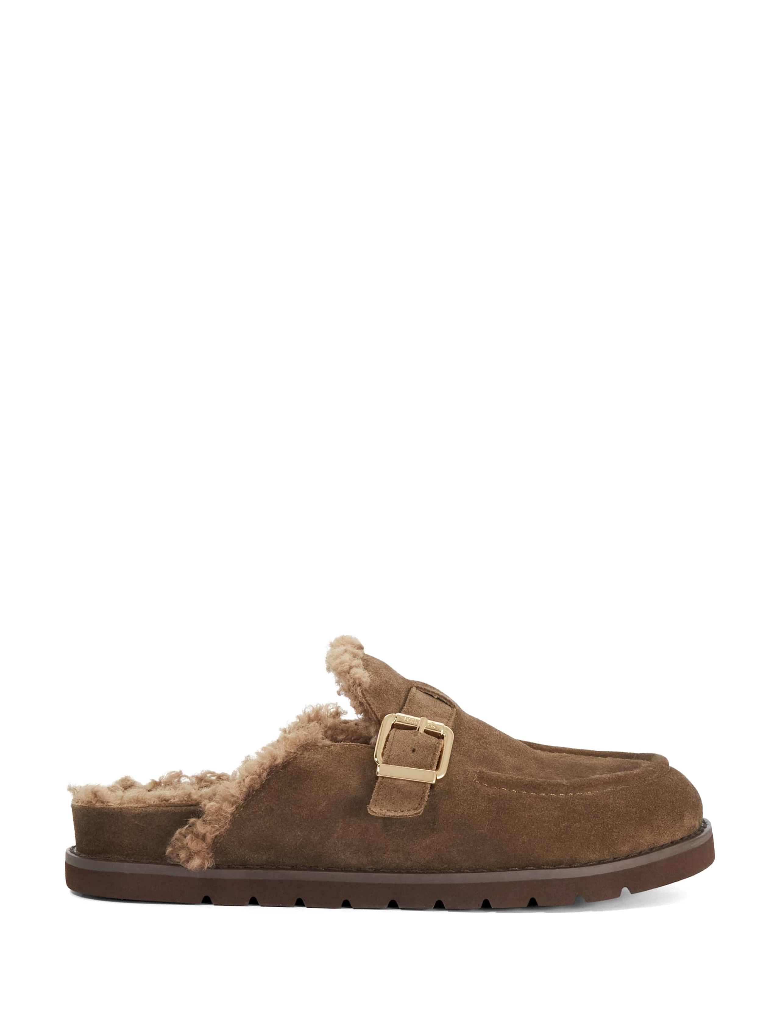 Suede Buckle Mules