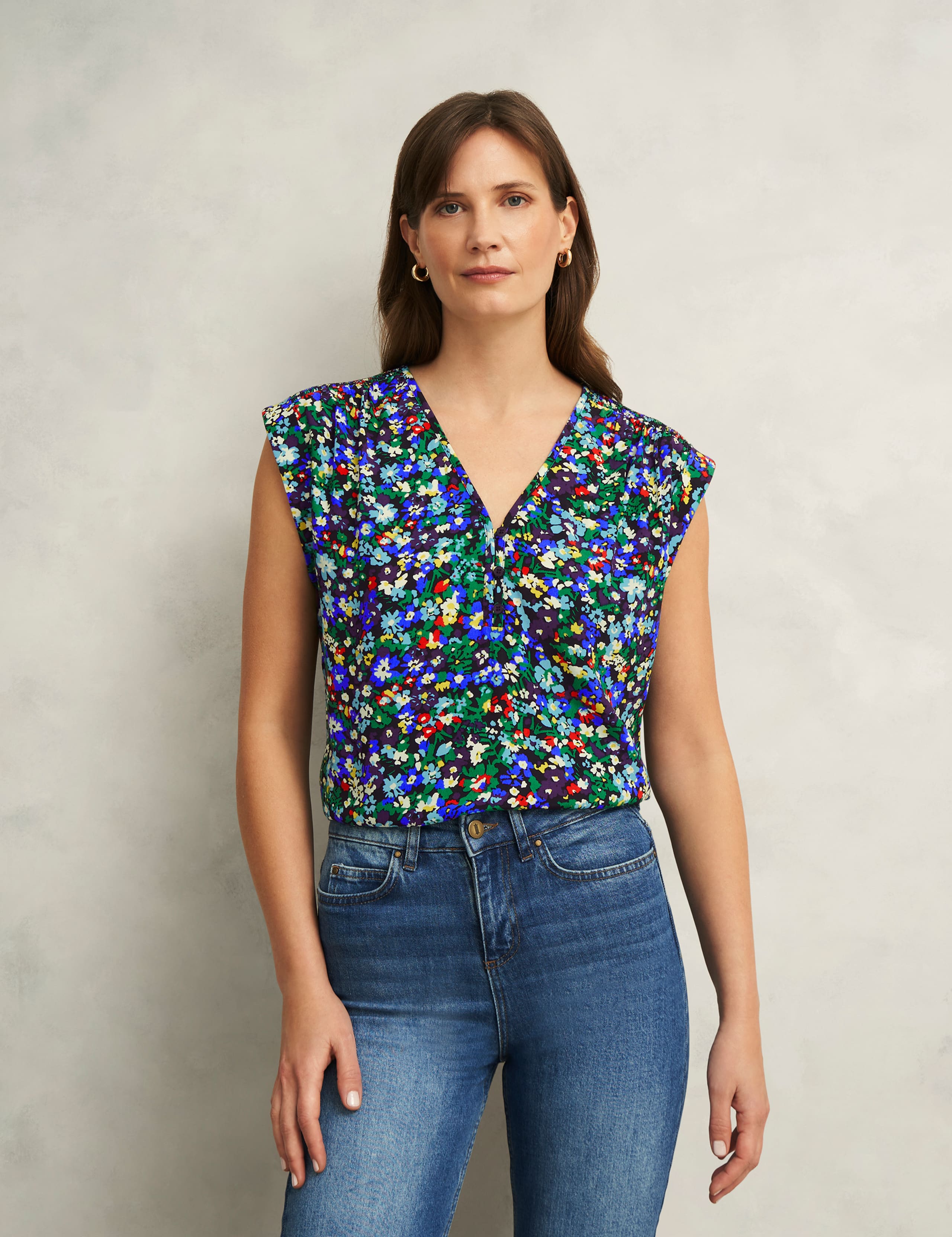 Floral V-Neck Button Through Blouse