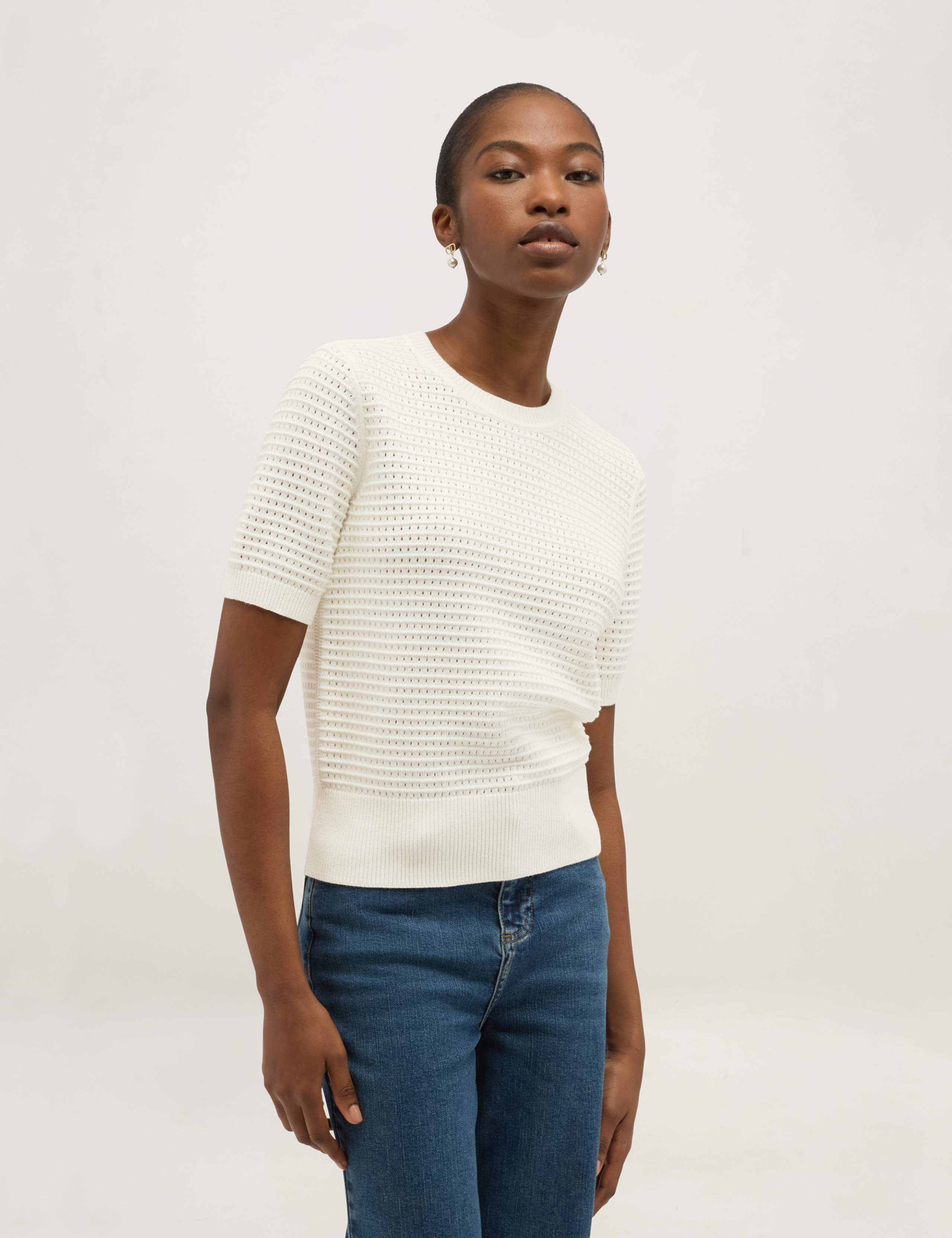 Pure Cotton Textured Crew Neck Jumper