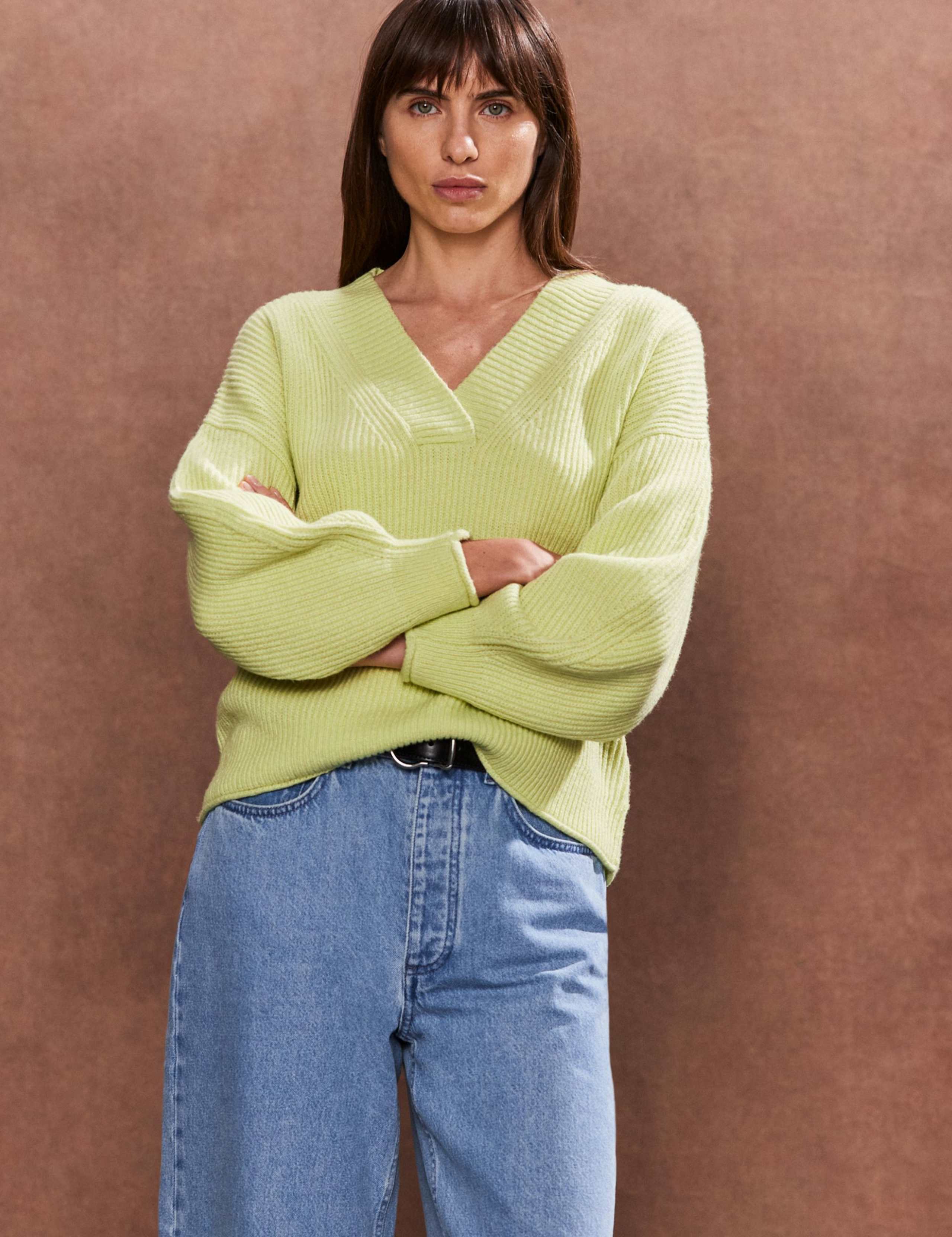 Textured V-Neck Relaxed Jumper