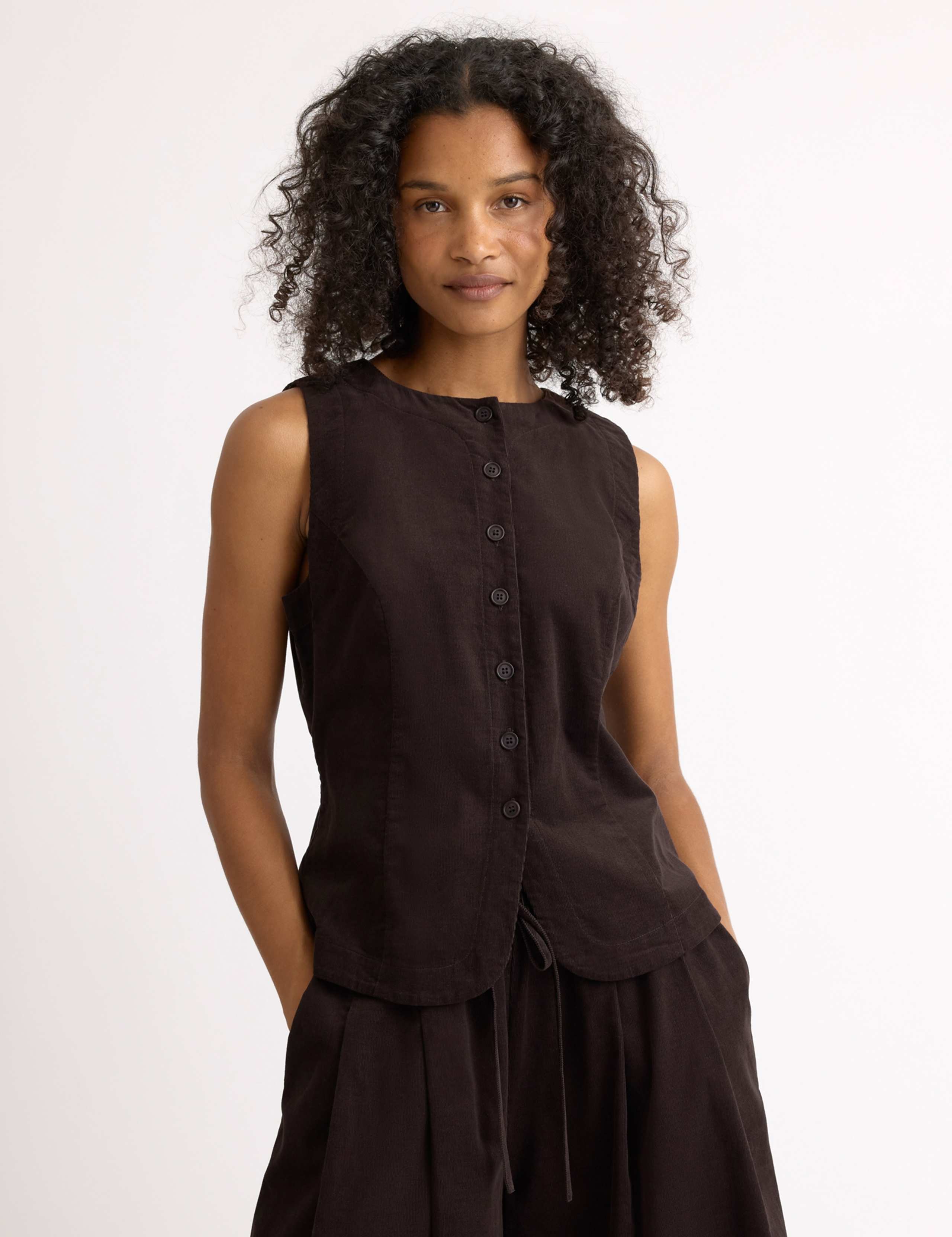 Pure Cotton Cord Button Through Waistcoat