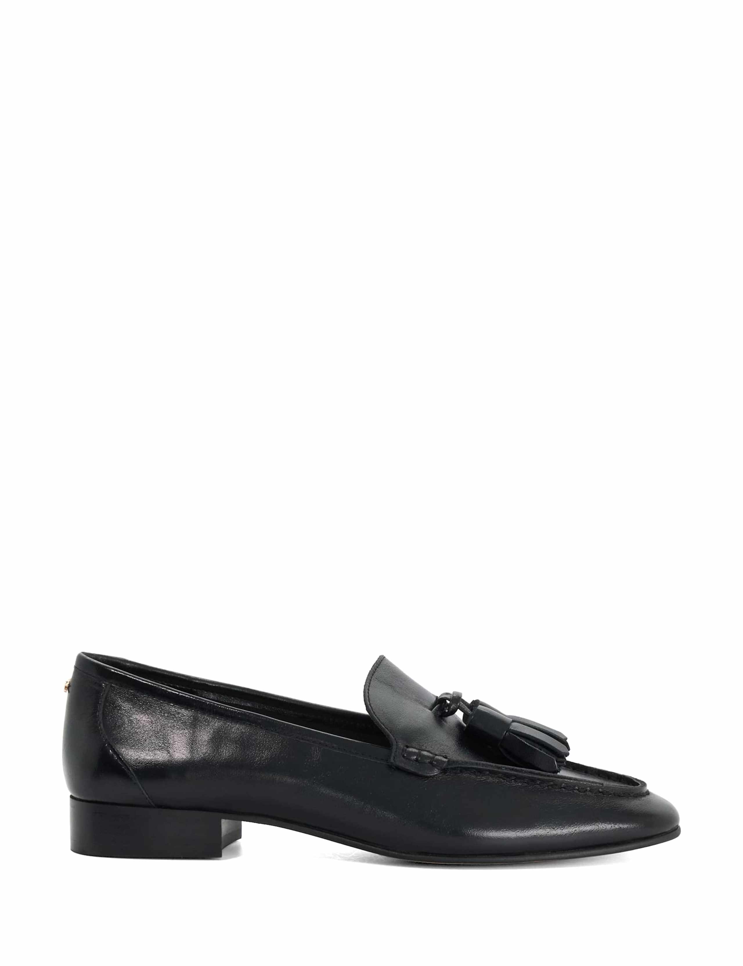 Leather Tassel Block Heel Chisel Toe Loafers