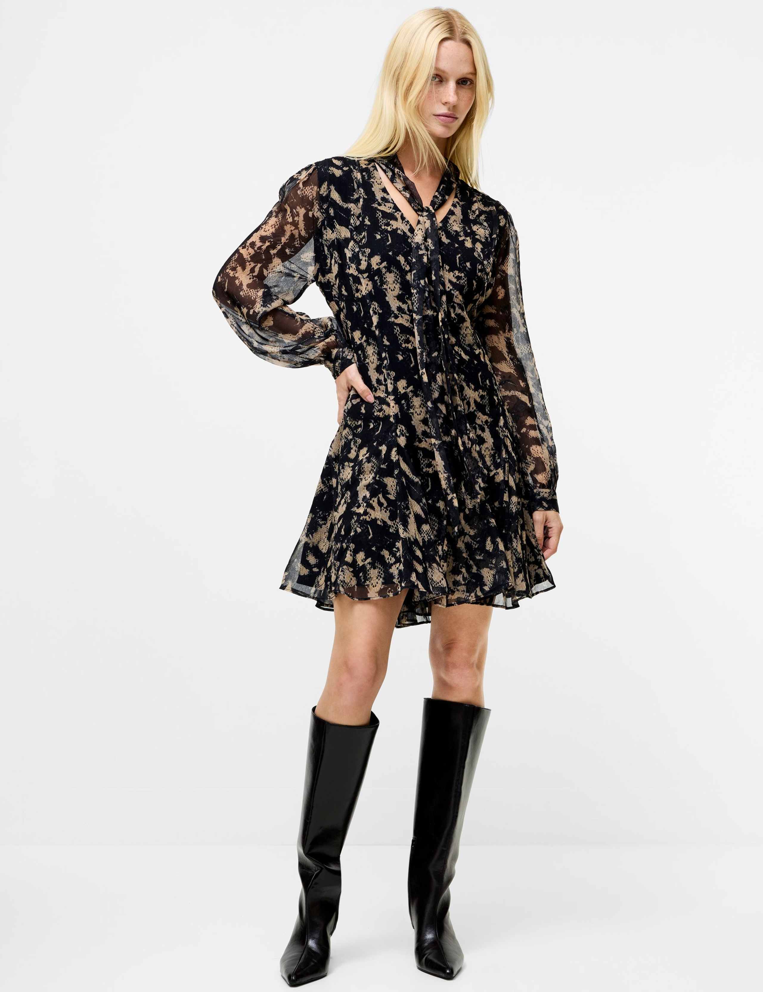 Chiffon Snake Print Mini Tea Dress