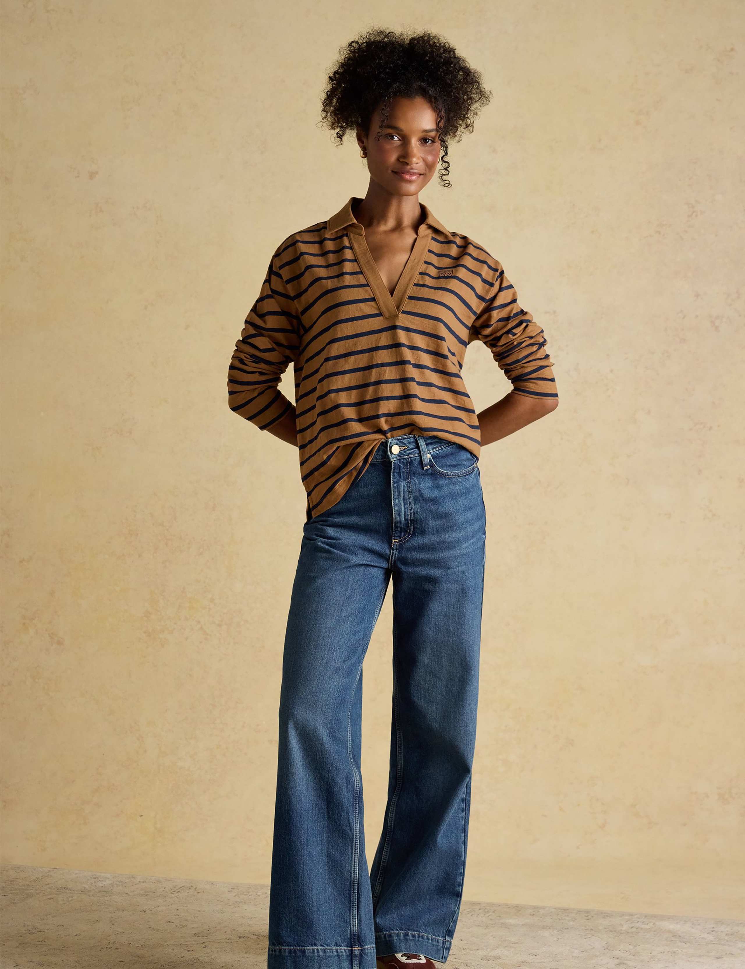 Pure Cotton Striped Collared Top