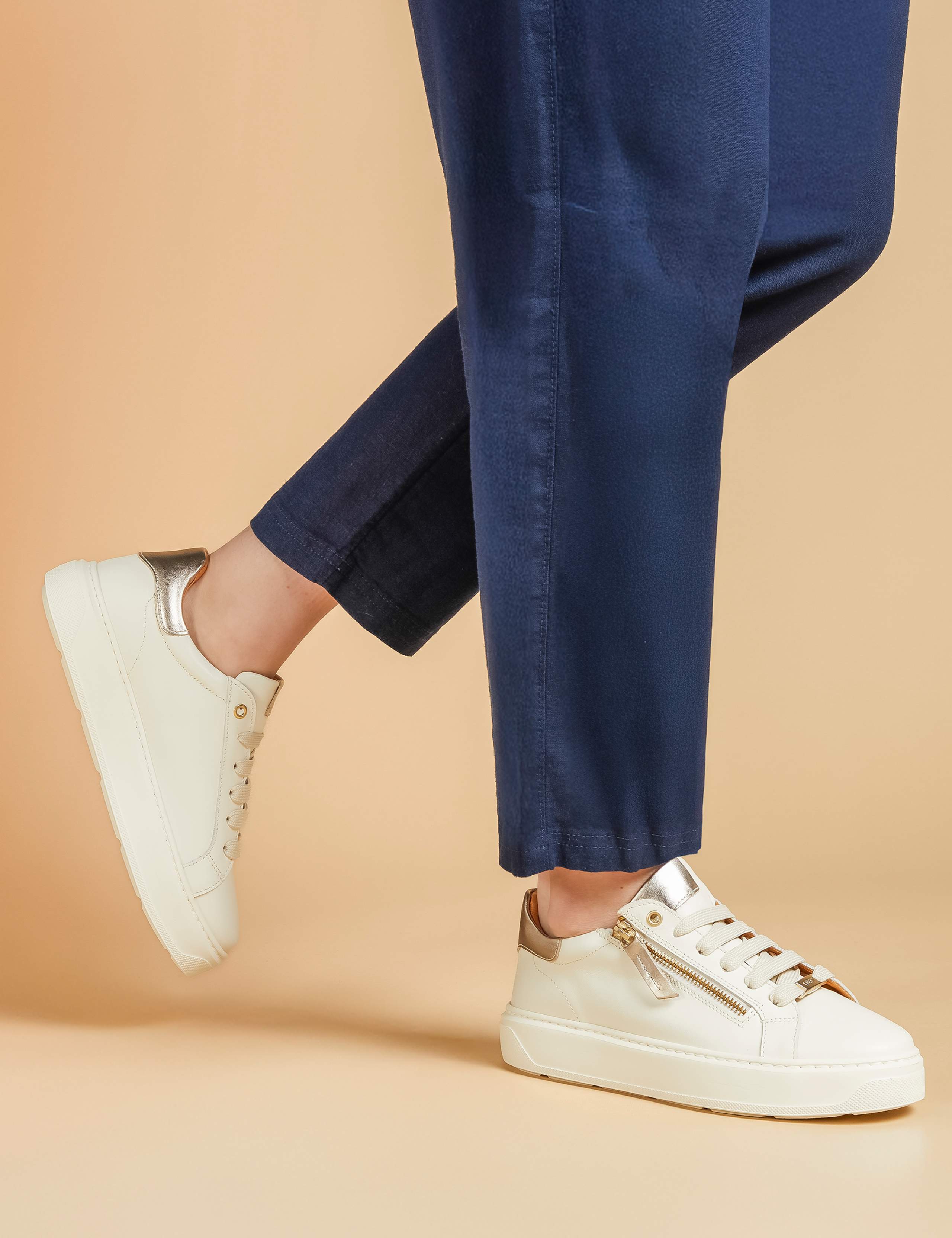 Leather Metallic Zip Chunky Trainers