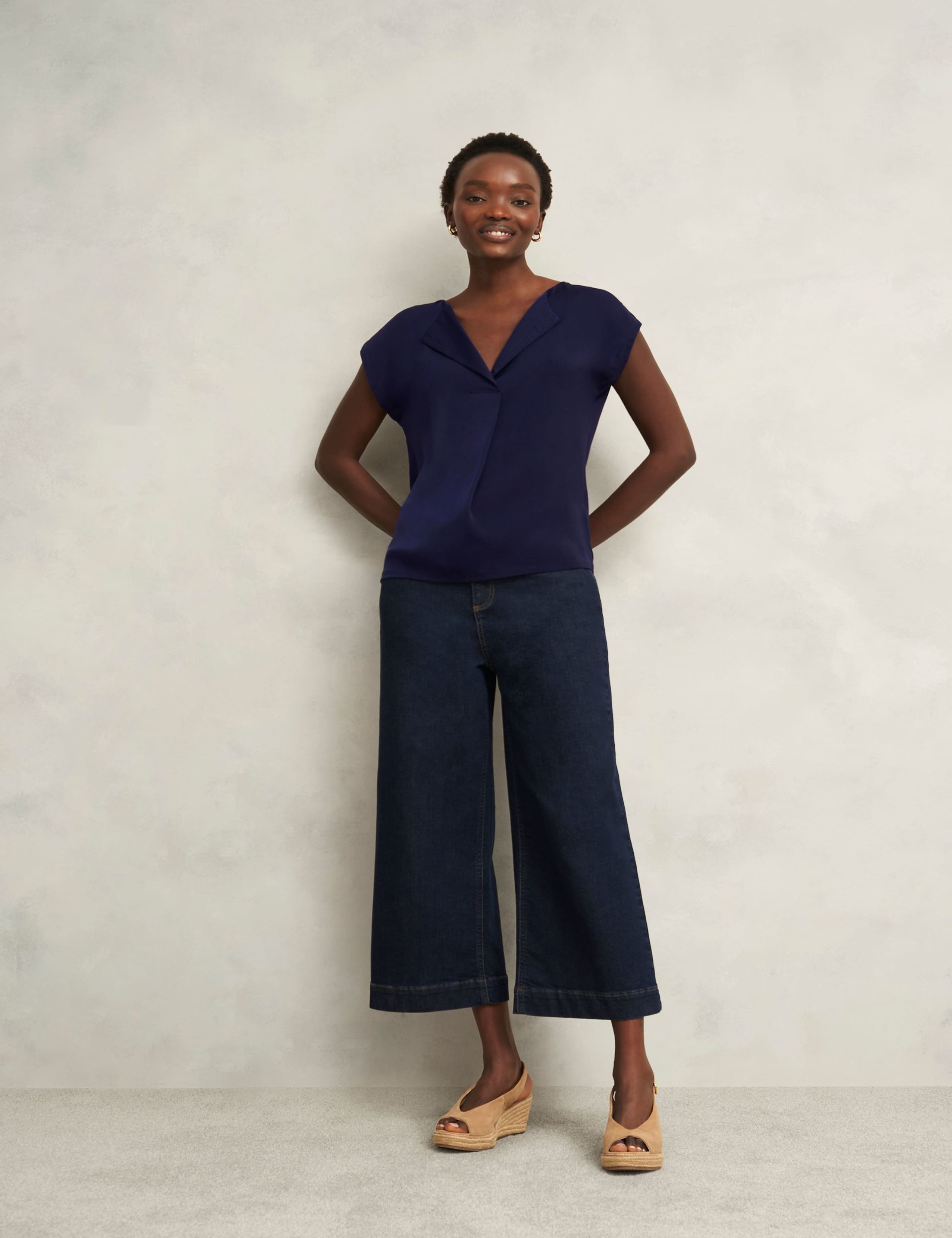 Collarless Cap Sleeve Blouse