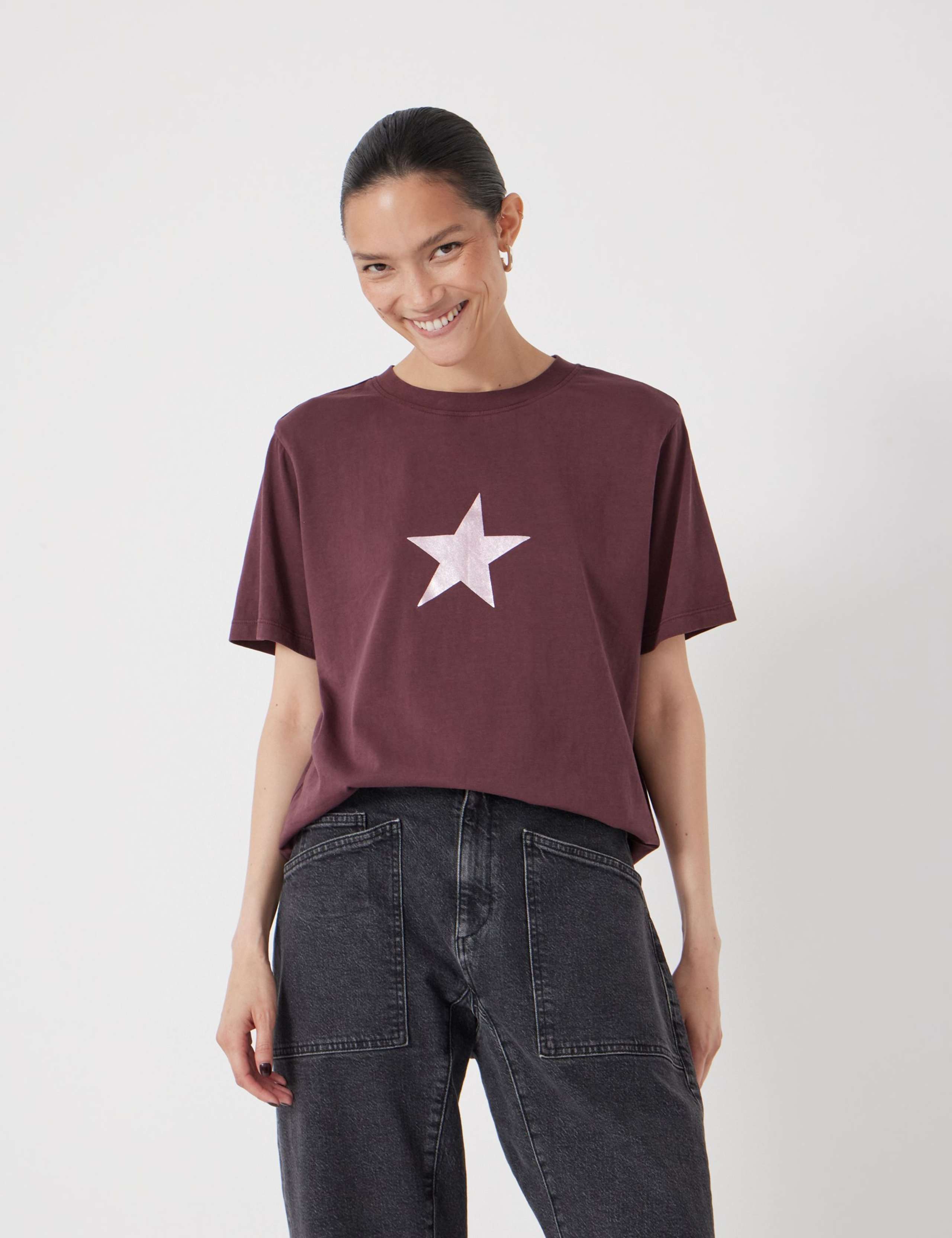Pure Cotton Metallic Star Graphic T-Shirt