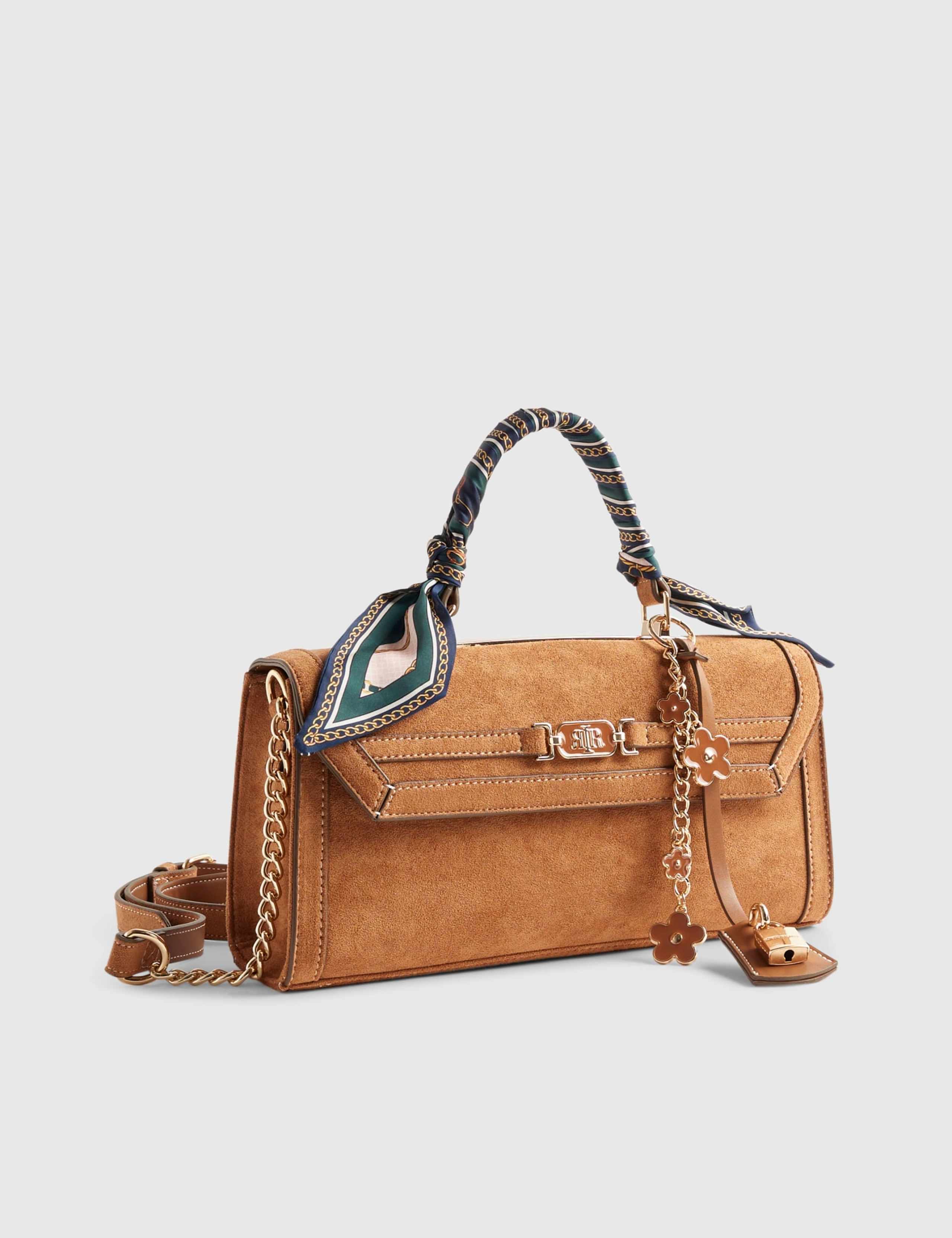 Faux Suede Scarf Top Handle Cross Body Bag
