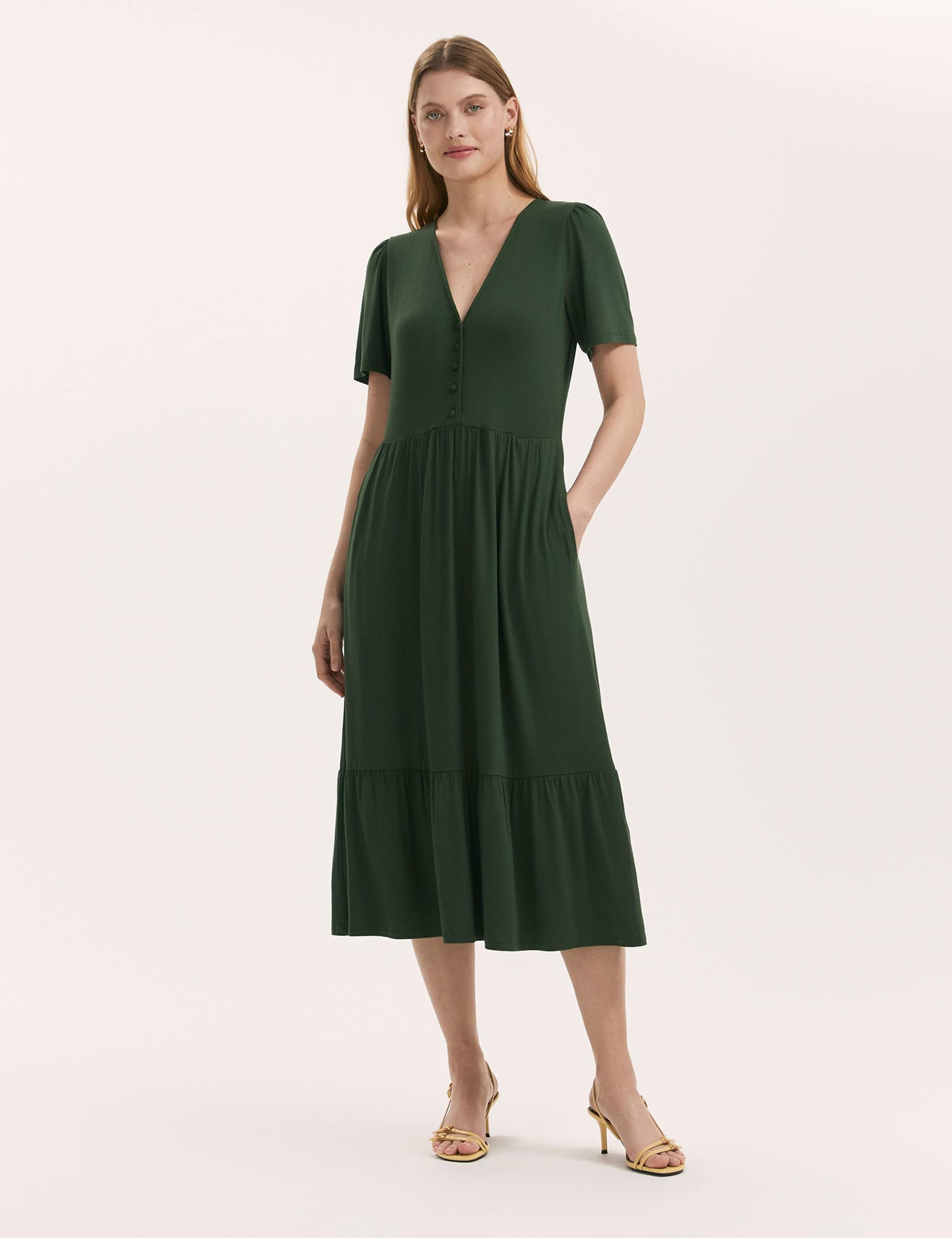 Jersey V-Neck Midi Tiered Dress
