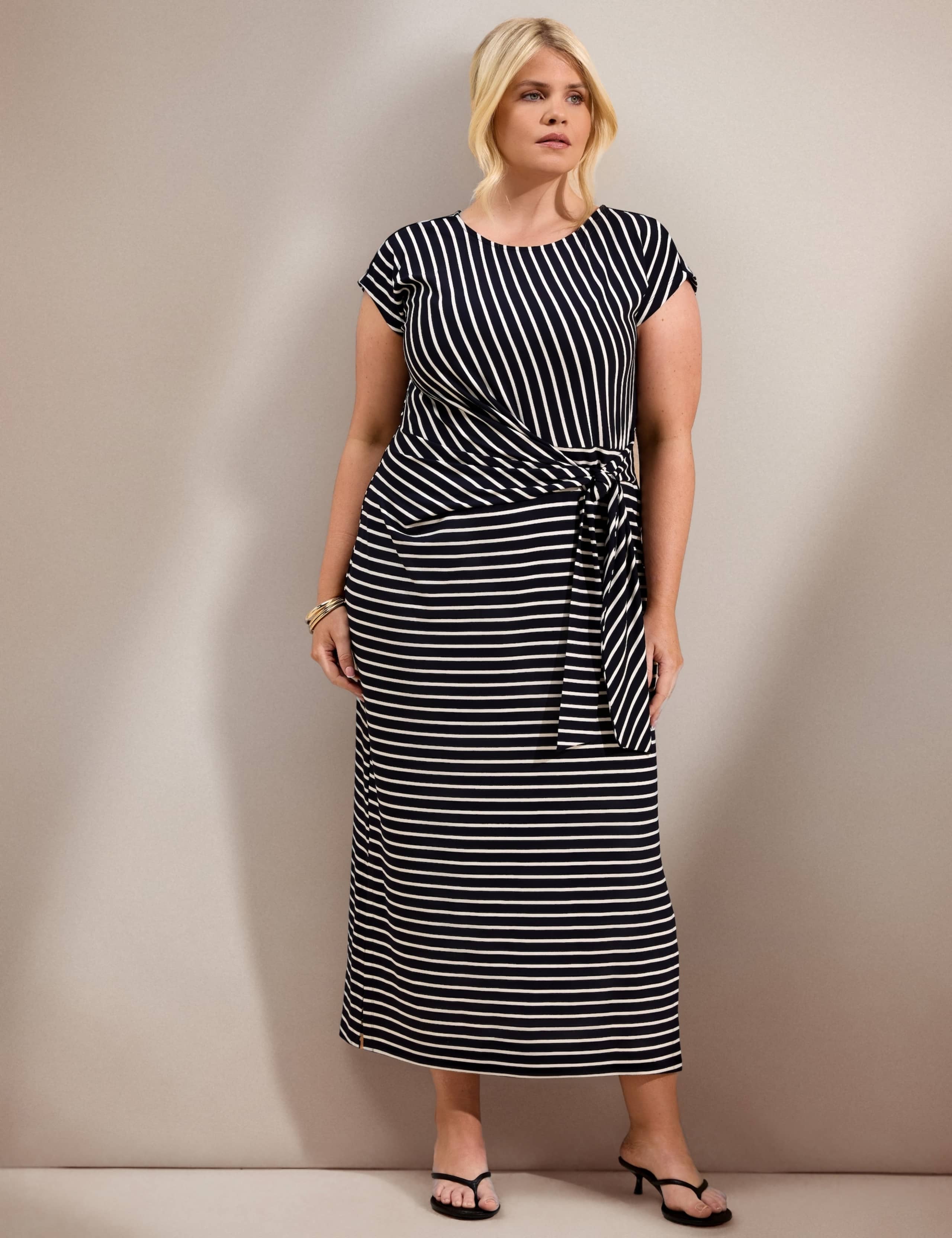 Jersey Striped Midaxi Wrap Dress