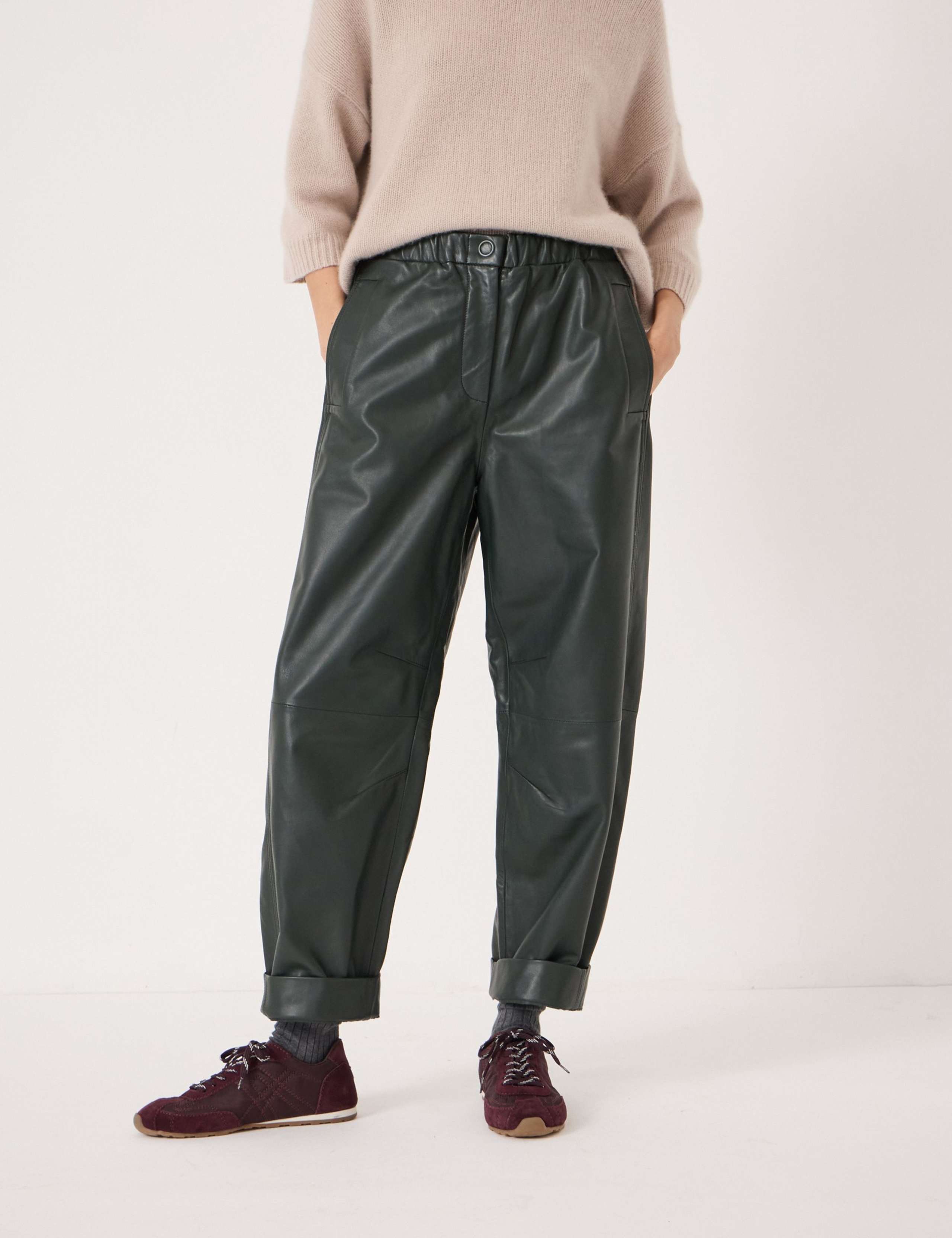 Leather Barrel Leg Trousers