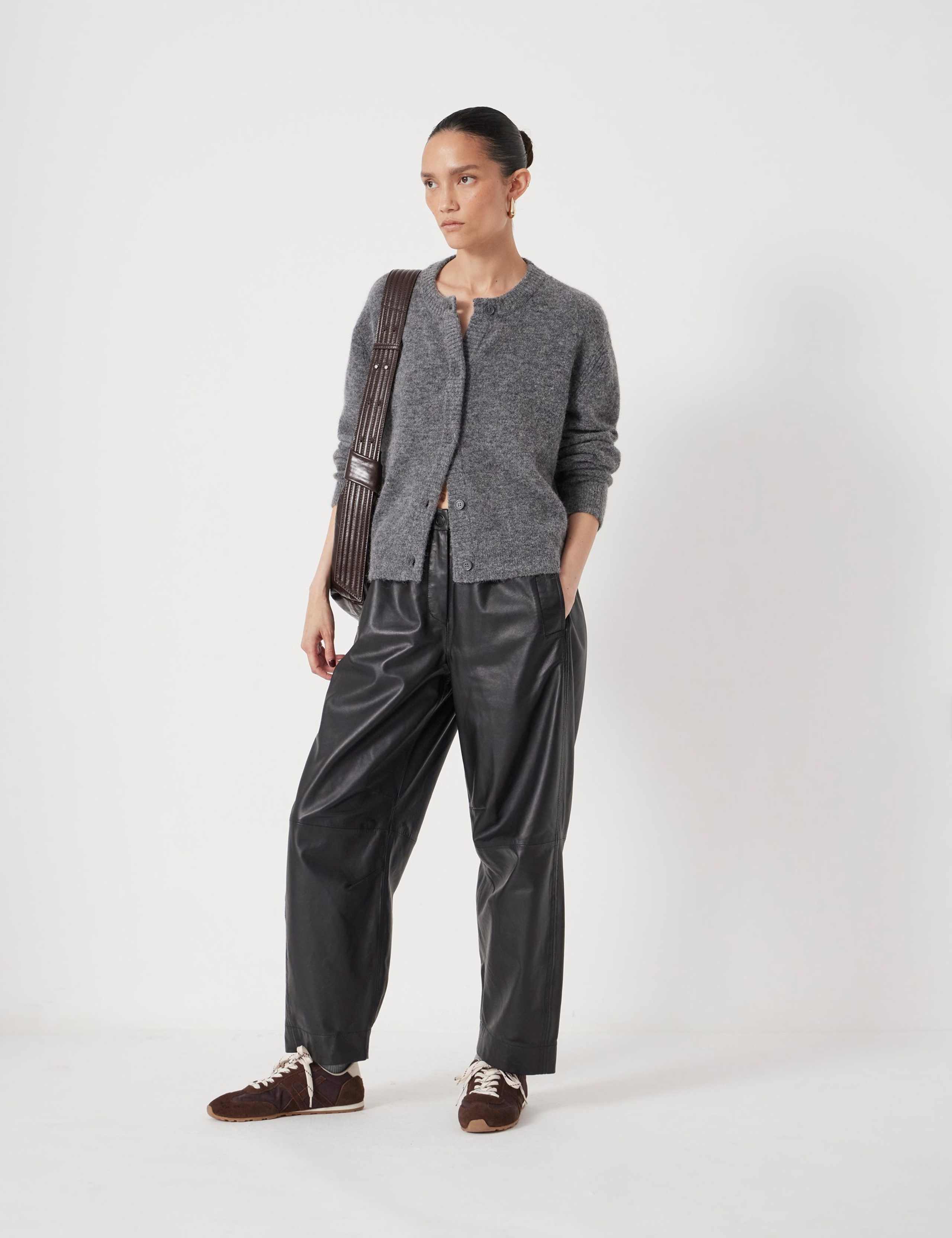 Leather Barrel Leg Trousers