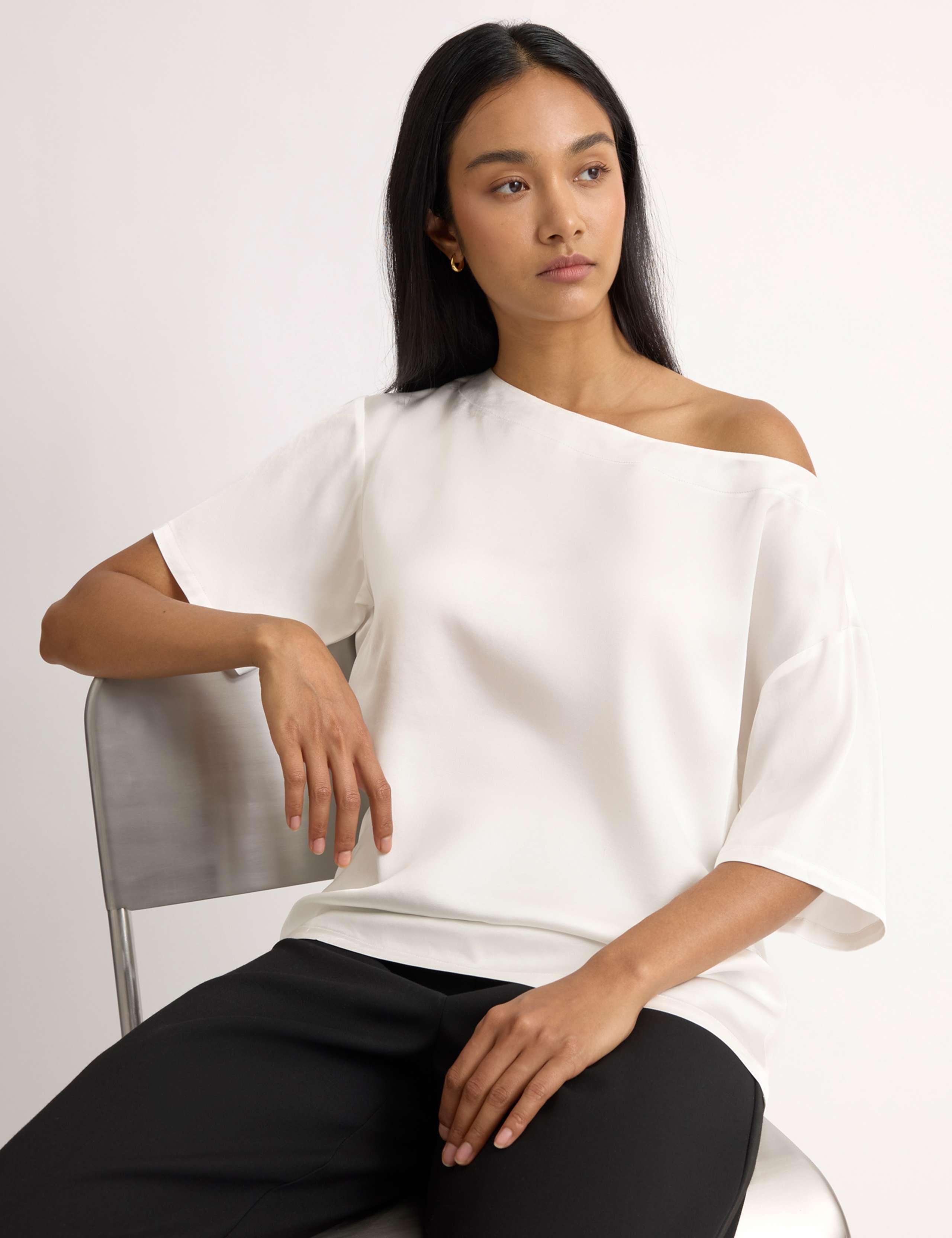 Satin Slash Neck Off the Shoulder Top