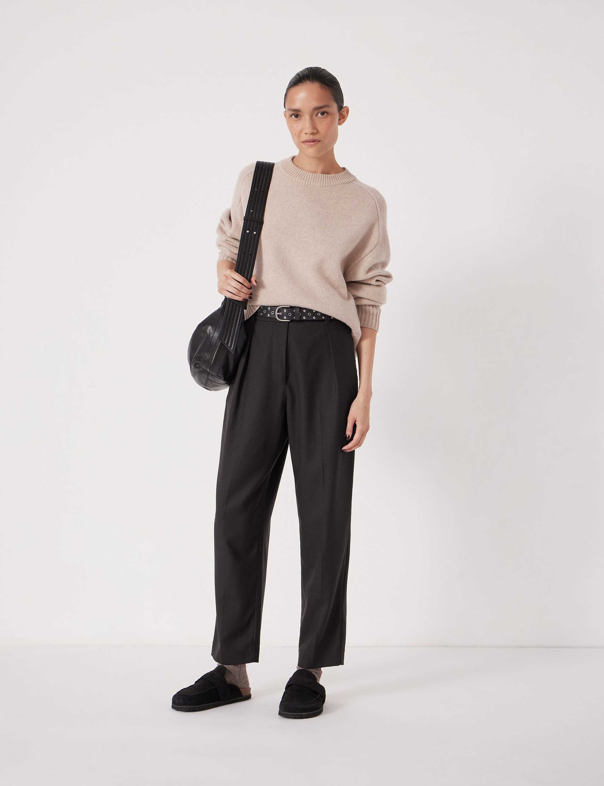 Wool Blend Tapered Trousers