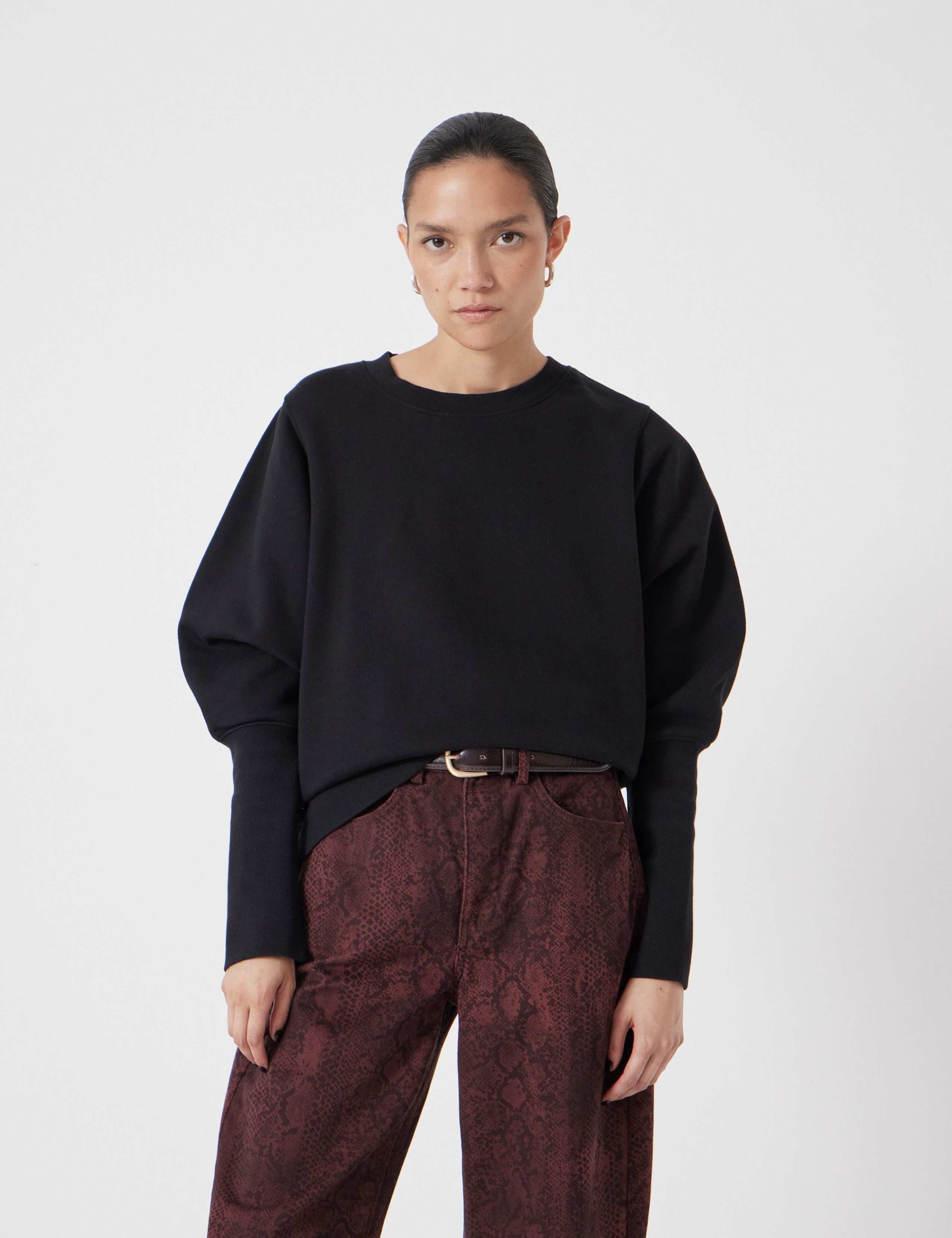 Pure Cotton Relaxed Puff Sleeve Sweatshirt