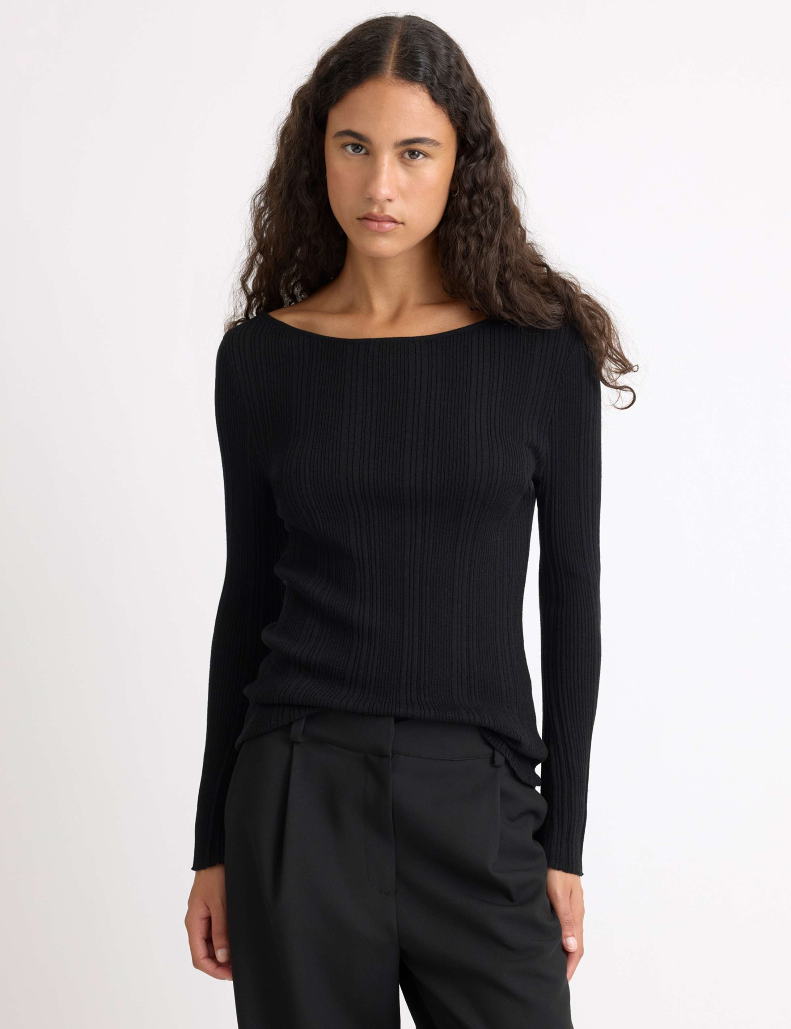 Ribbed Slash Neck Top
