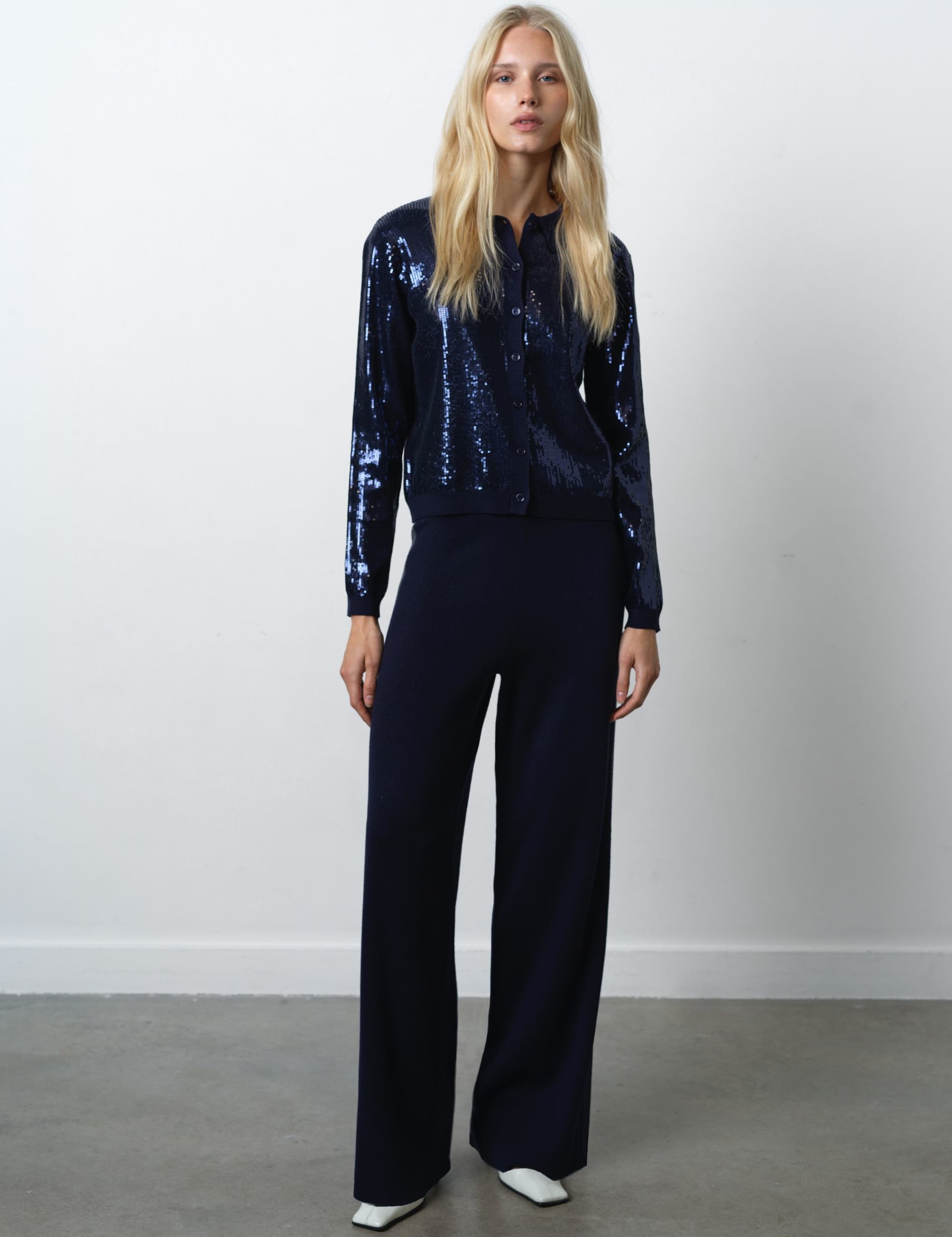 Cotton Blend Sequin Button Through Top