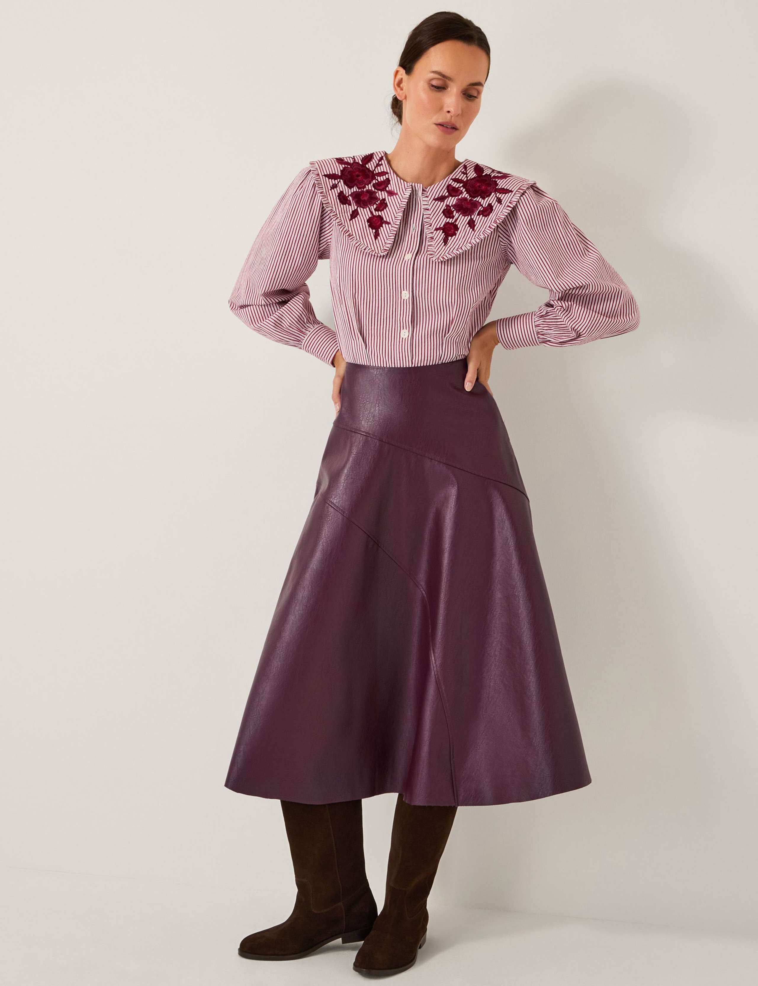 Leather Look Midi A-Line Skirt