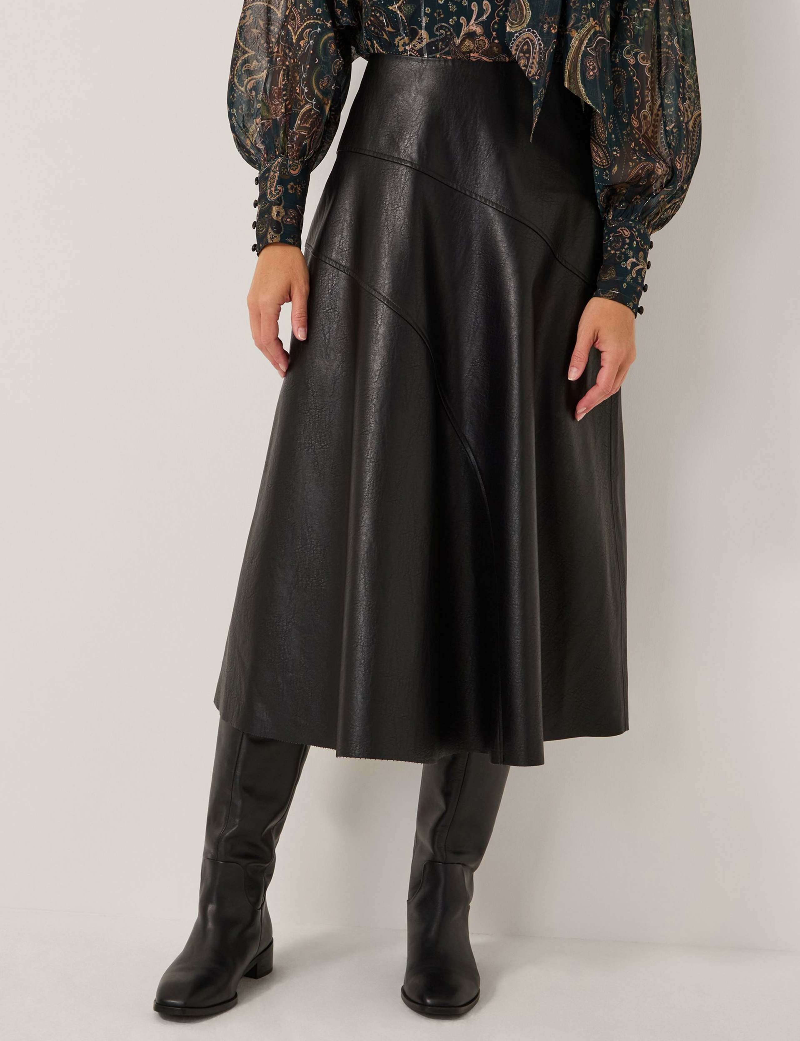 Leather Look Midi A-Line Skirt