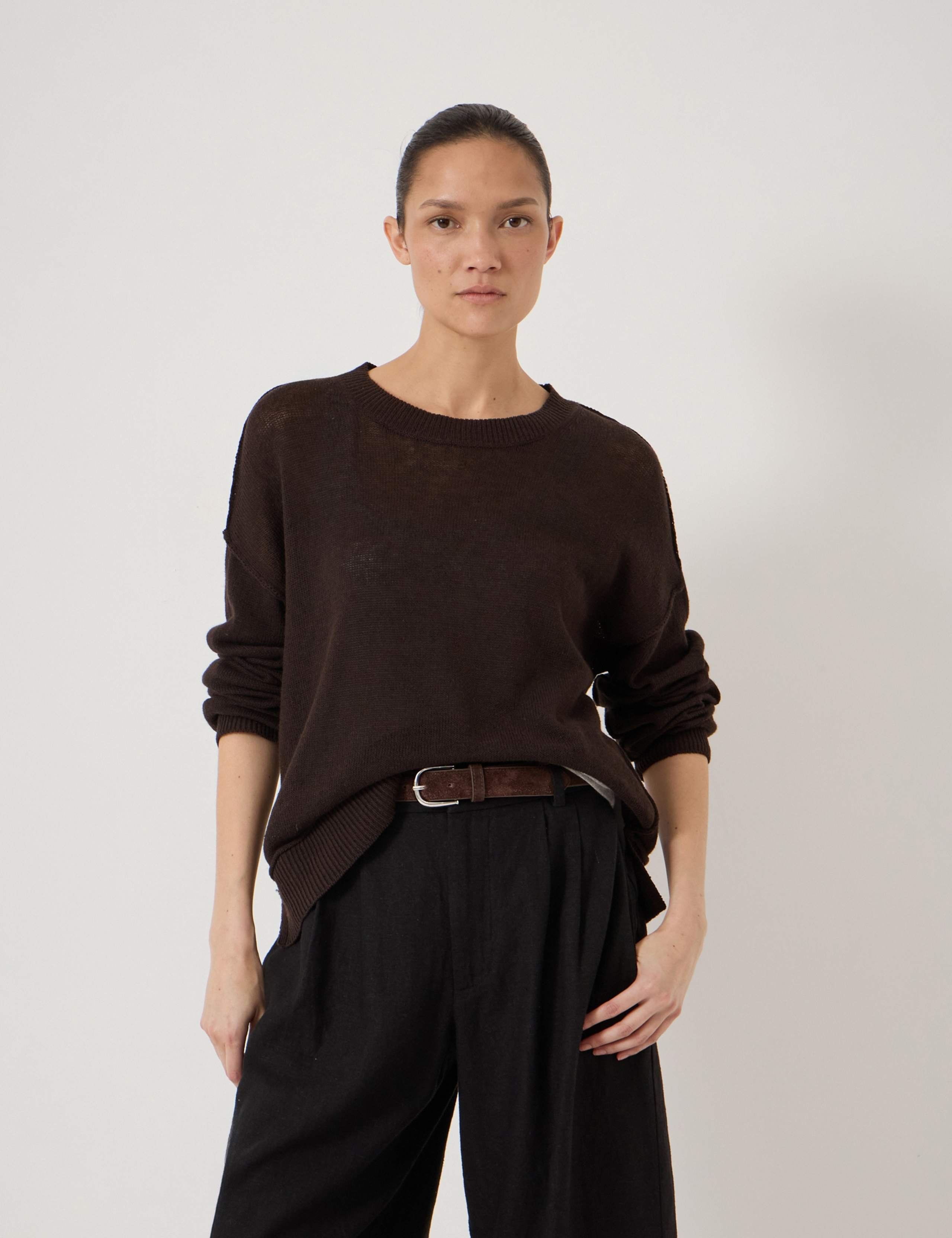 Linen Blend Crew Neck Jumper