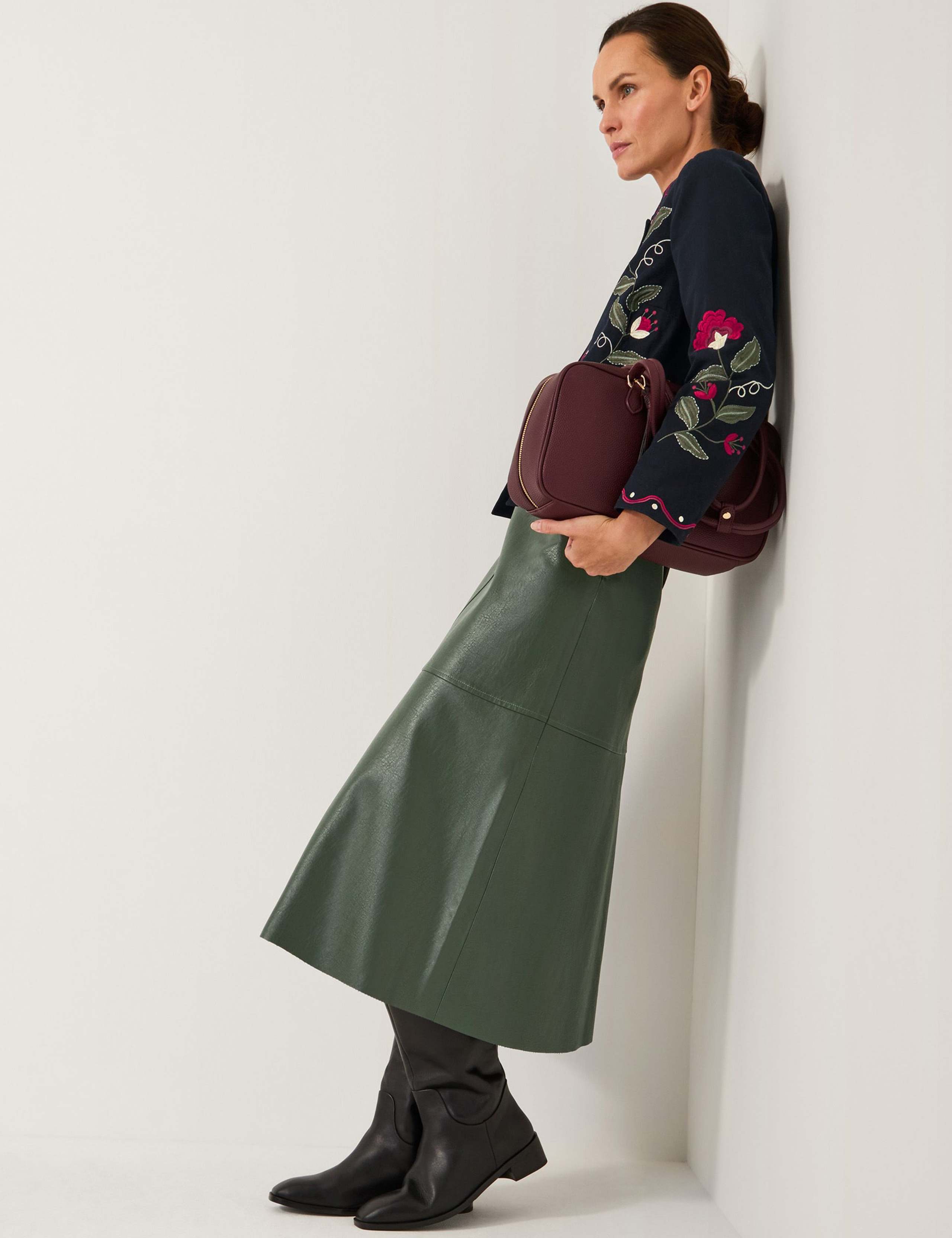 Leather Look Midi A-Line Skirt