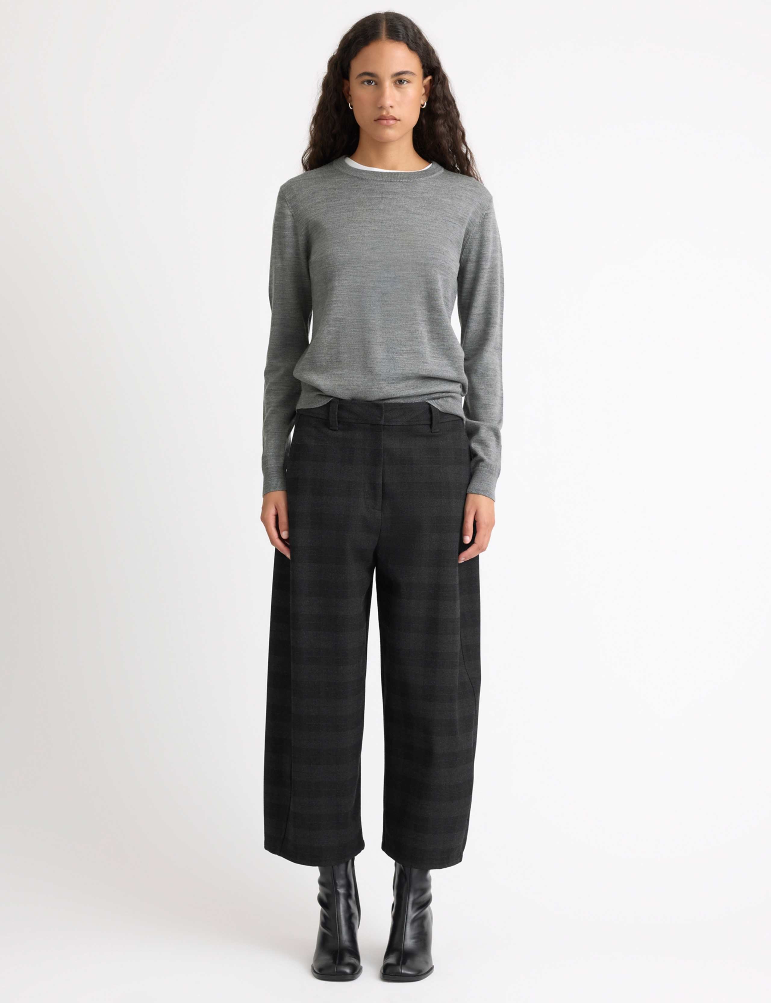 Checked Barrel Leg Ankle Grazer Trousers