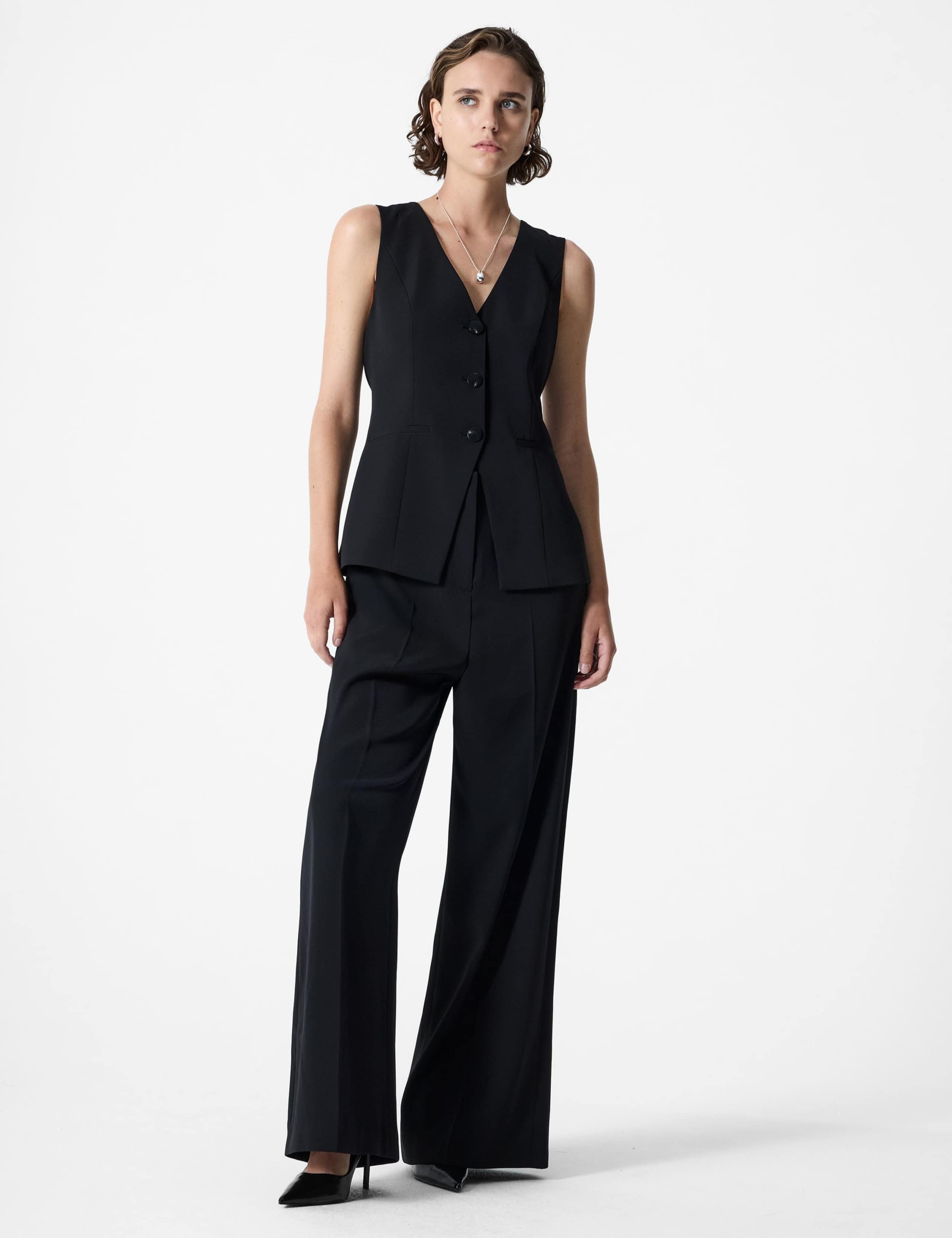 Sleeveless Tailored Wide Leg Jumpsuit