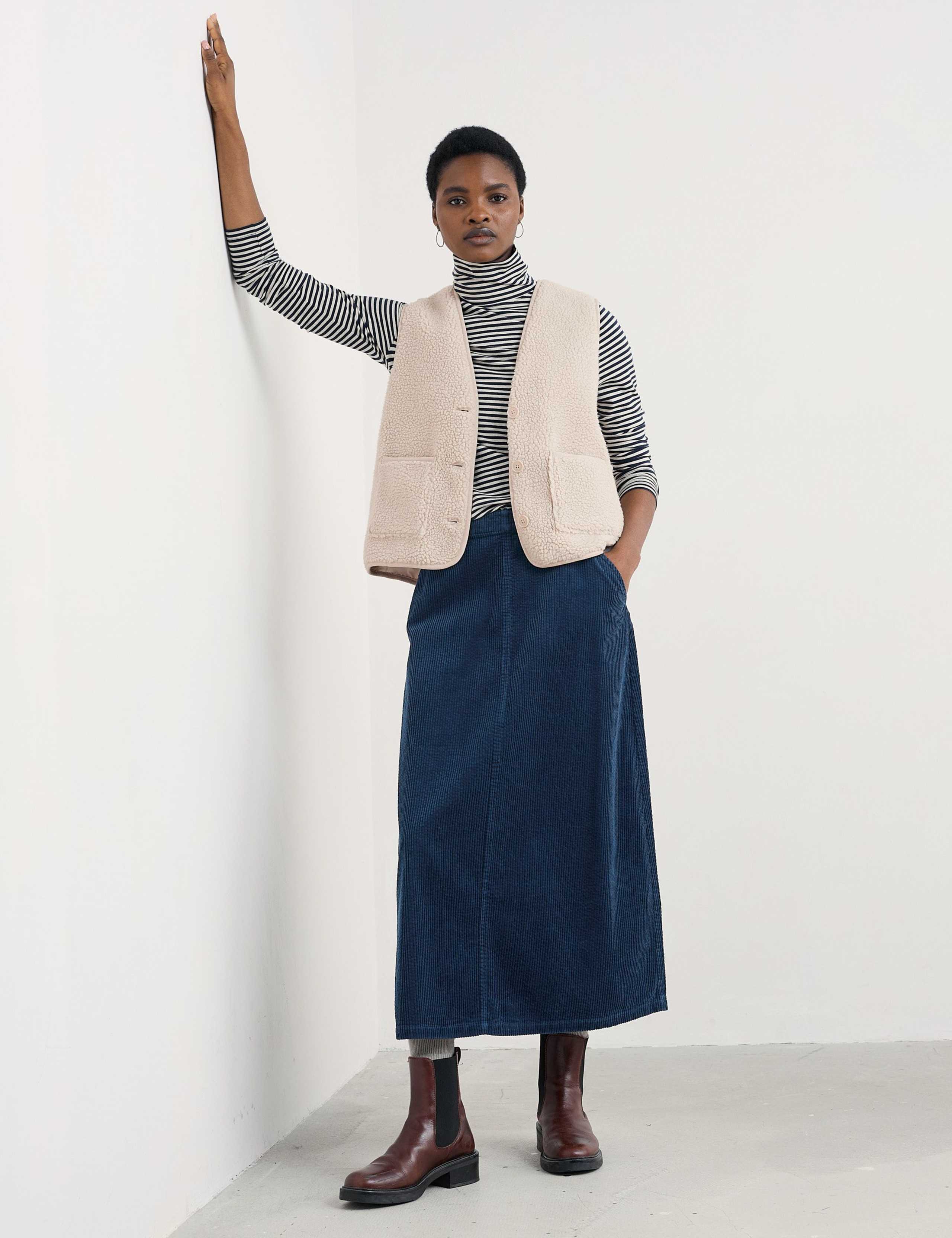 Pure Cotton Textured Midi A-Line Skirt
