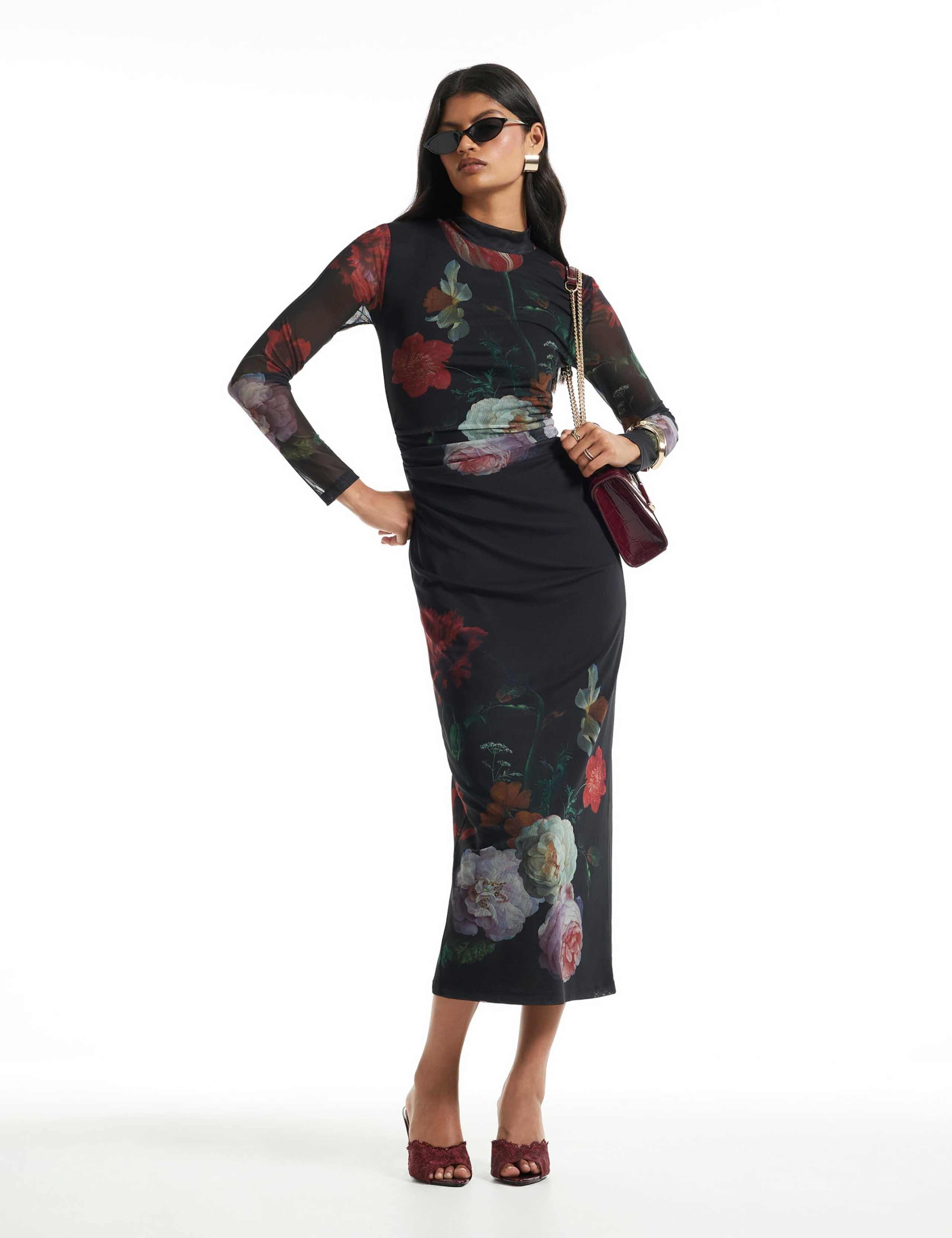 Floral Print High Neck Maxi Dress