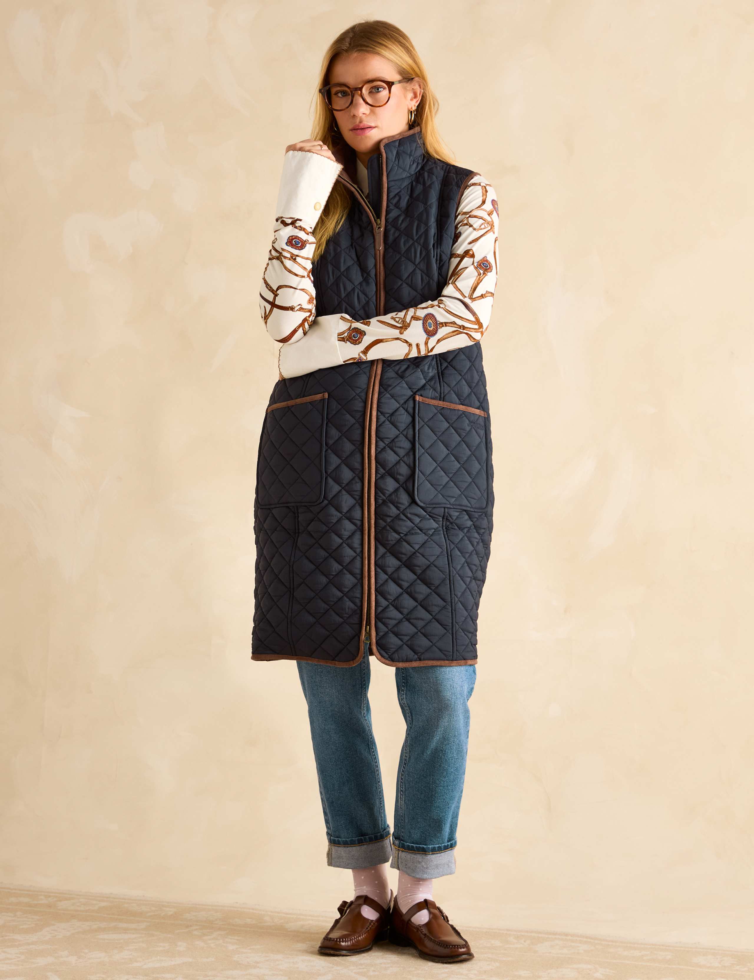 Quilted Funnel Neck Longline Gilet