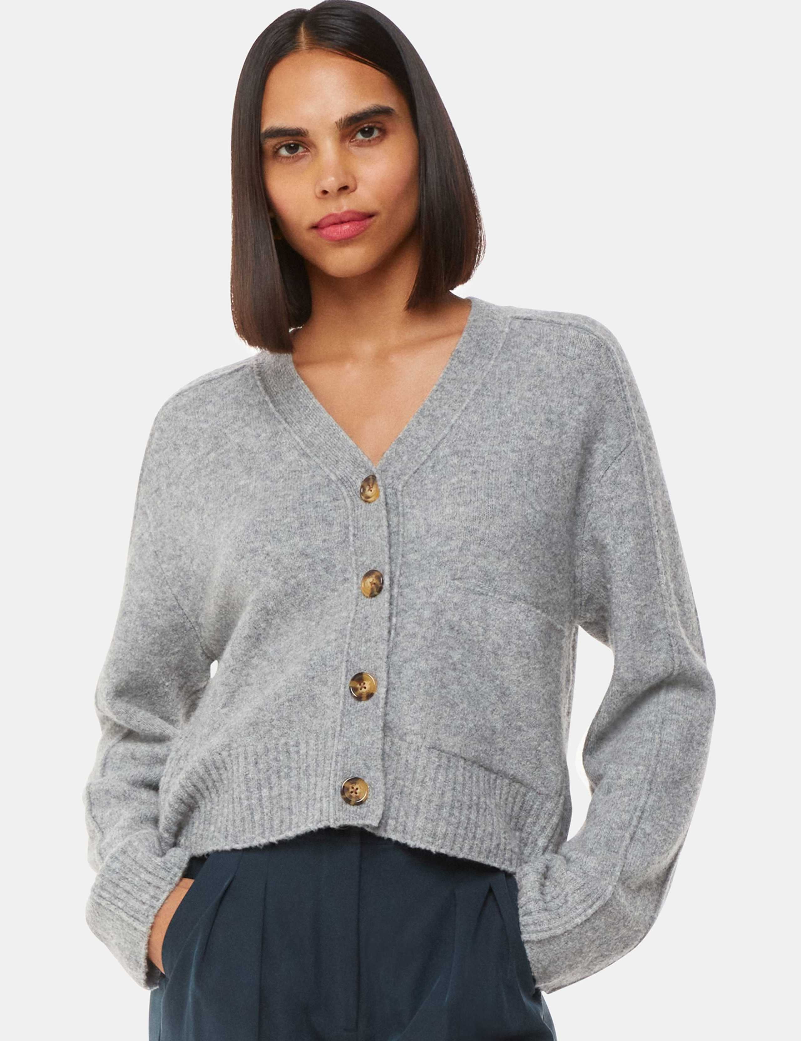 Wool Blend V-Neck Relaxed Cardigan