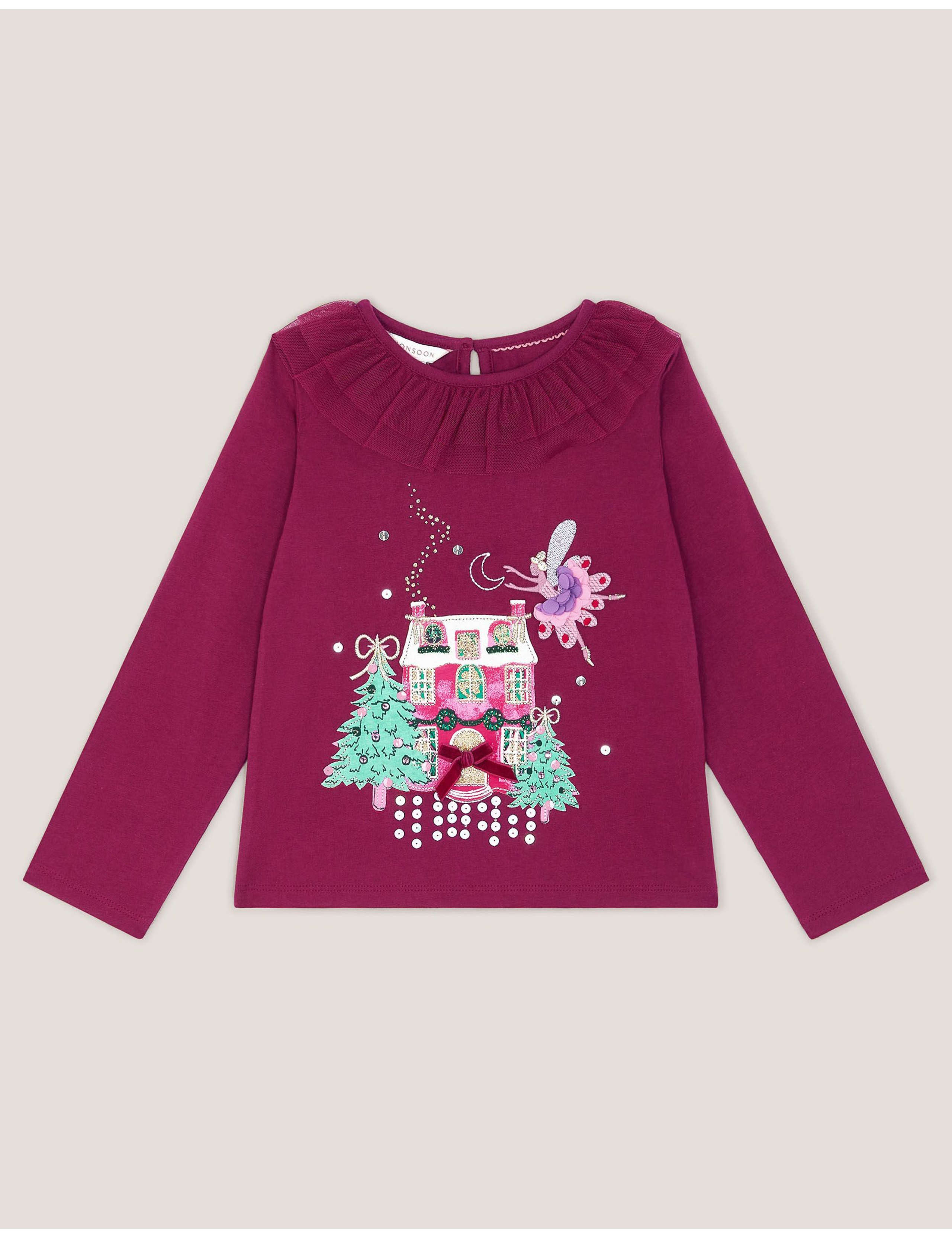 Pure Cotton Christmas Scene Appliqué T-Shirt (3-13 Yrs)