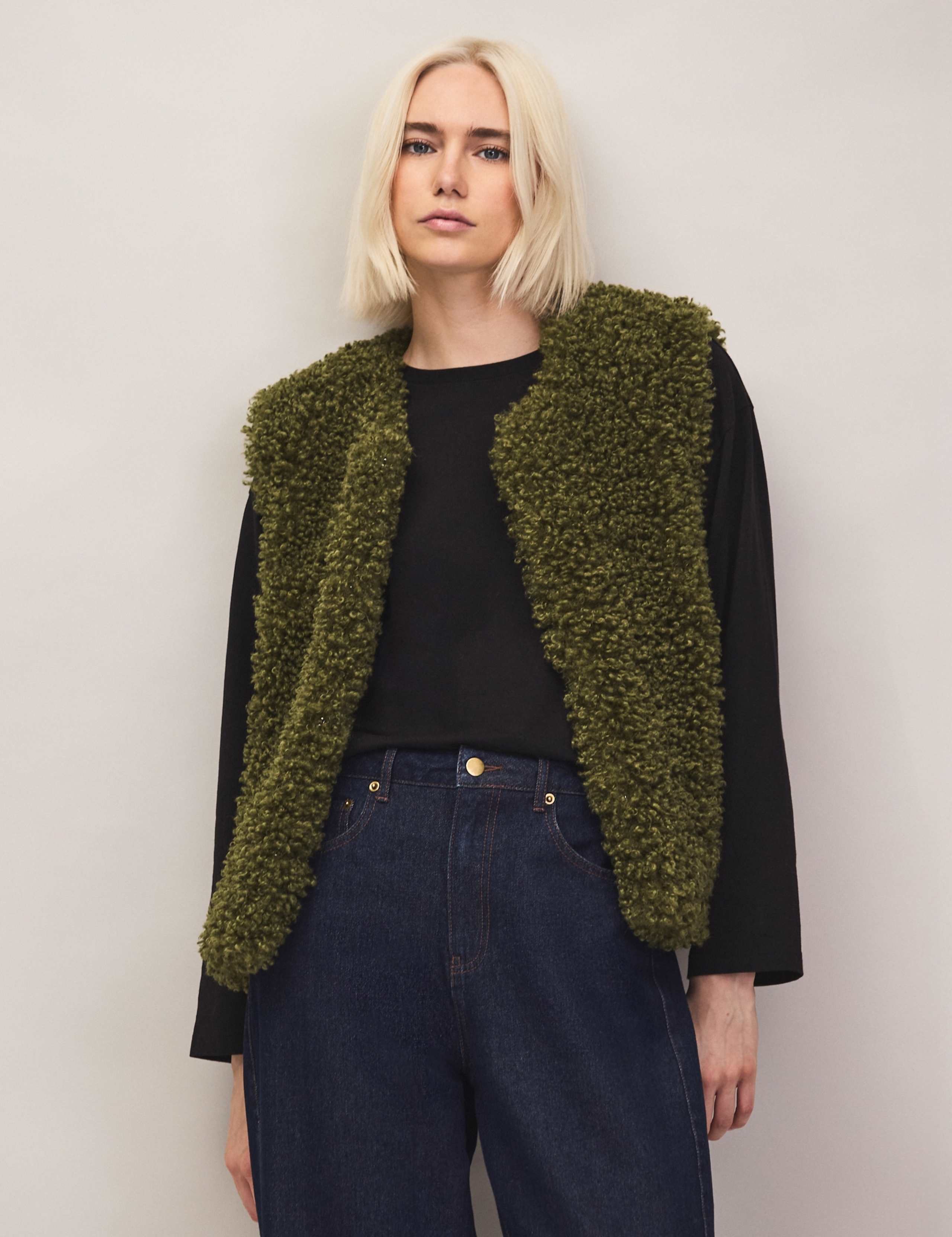 Faux Shearling Open Front Gilet