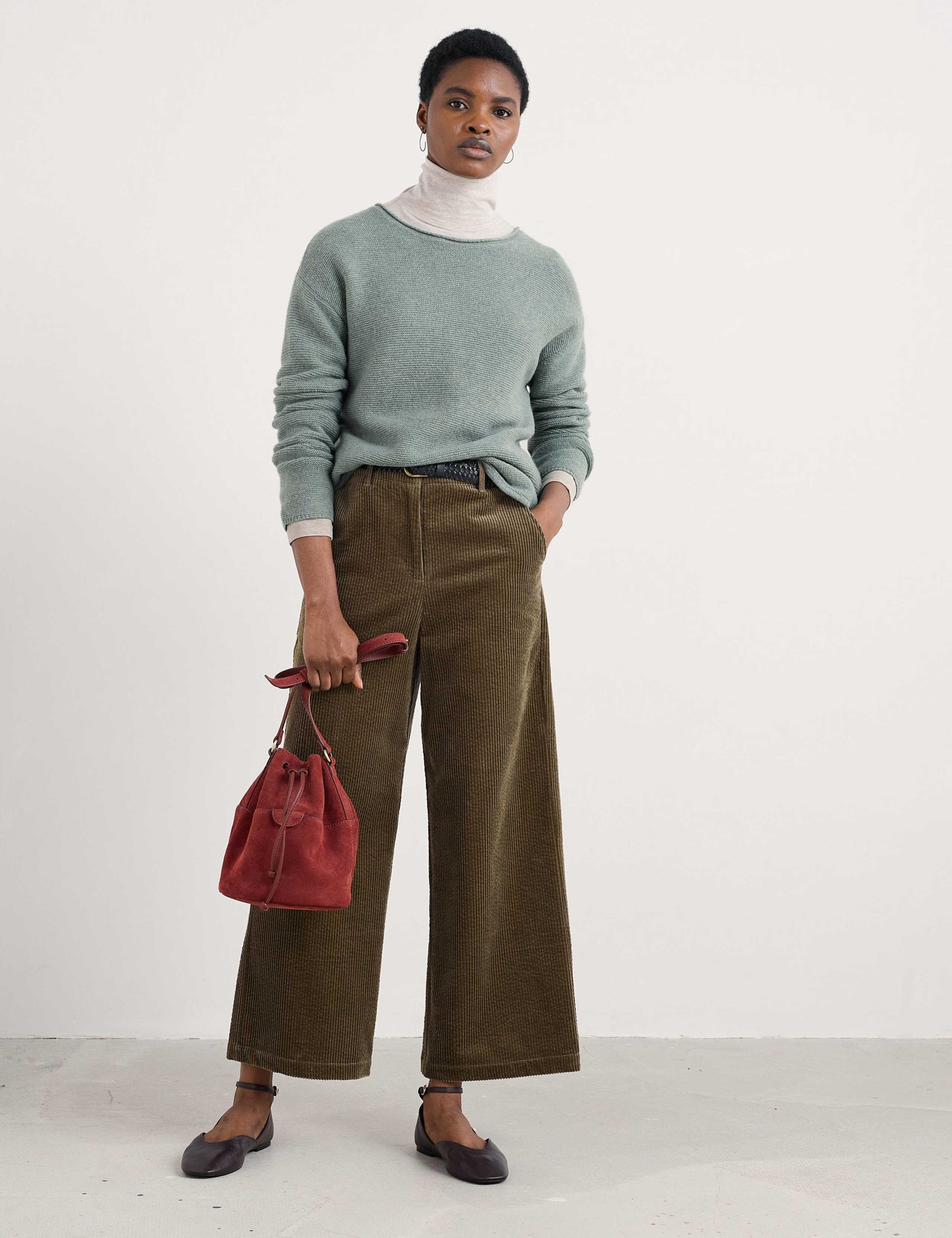Corduroy Wide Leg Cropped Trousers