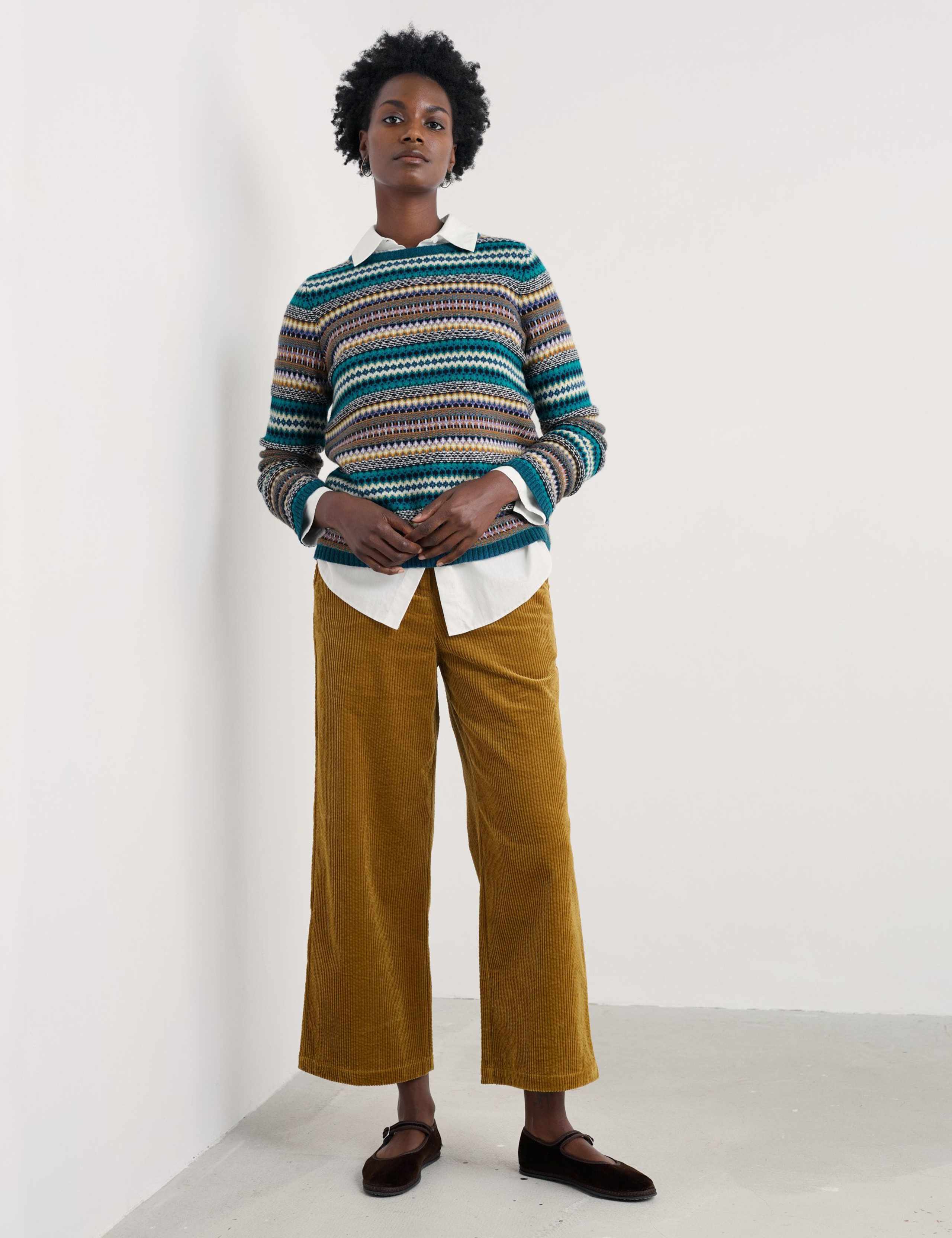 Corduroy Wide Leg Cropped Trousers