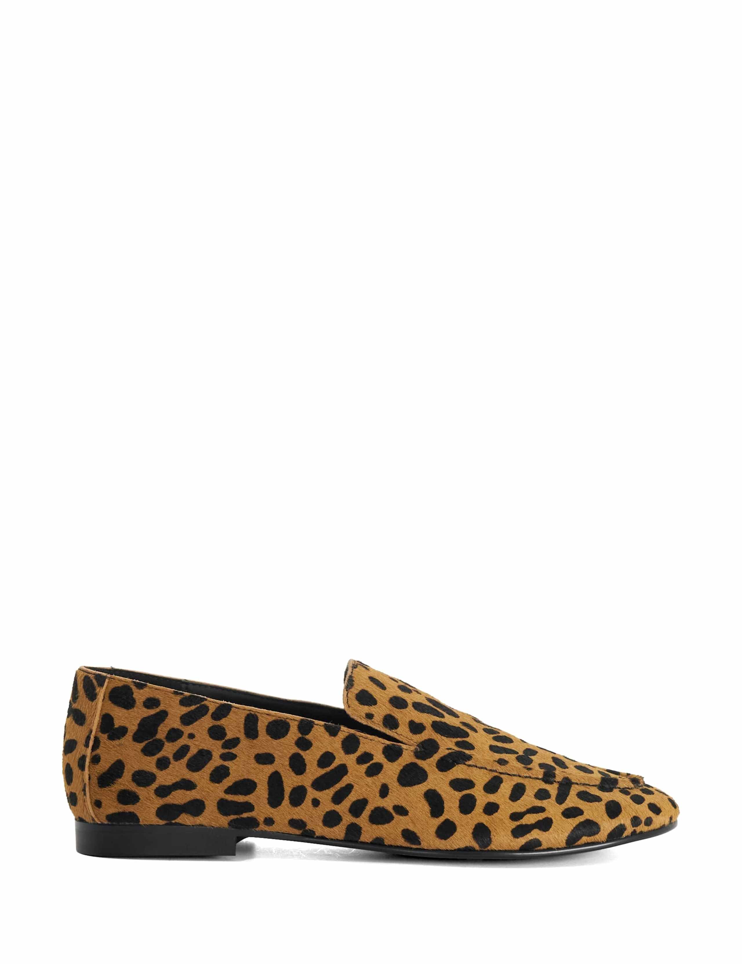 Leather Animal Print Flat Loafers