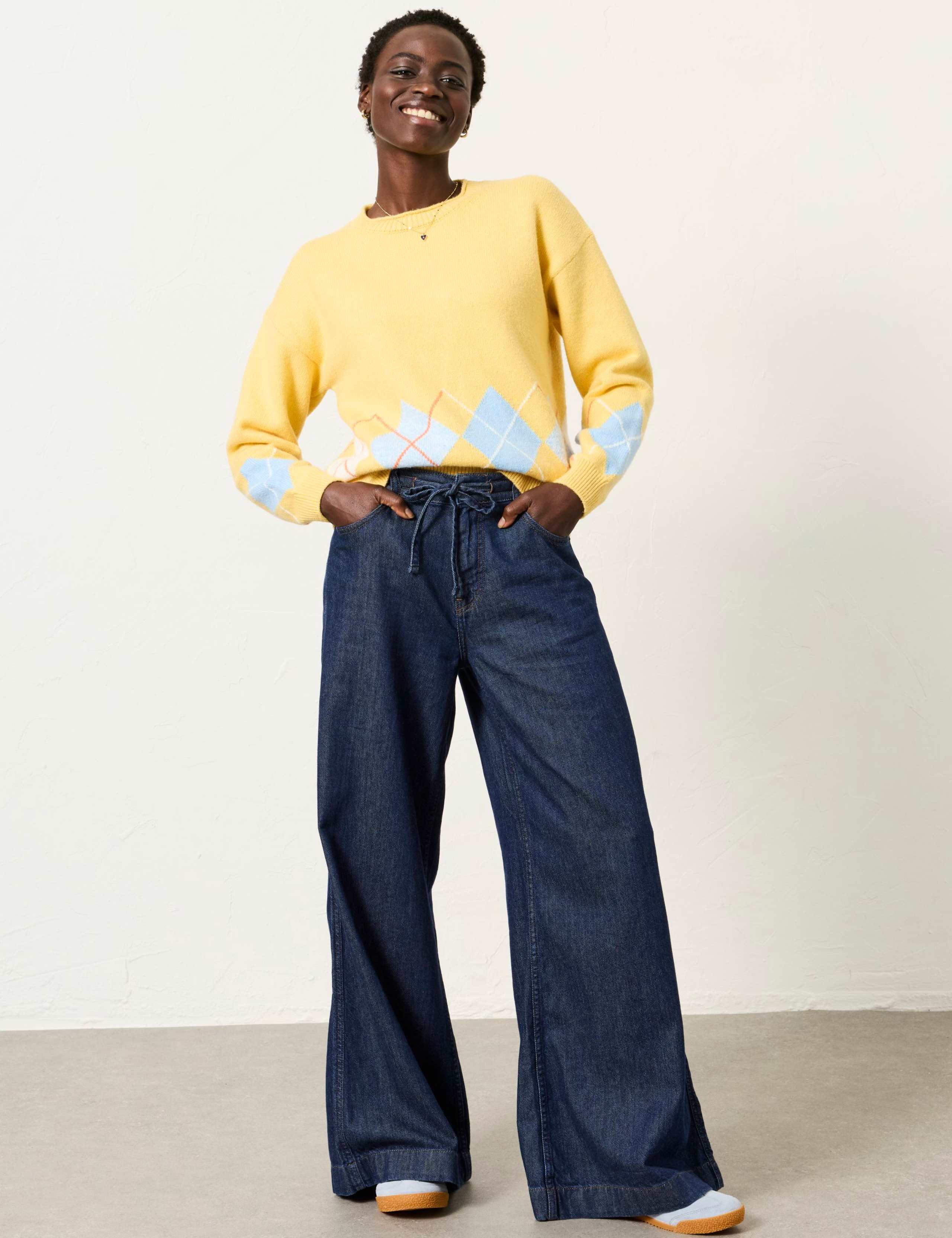 Cotton Rich Argyle Crew Neck Jumper