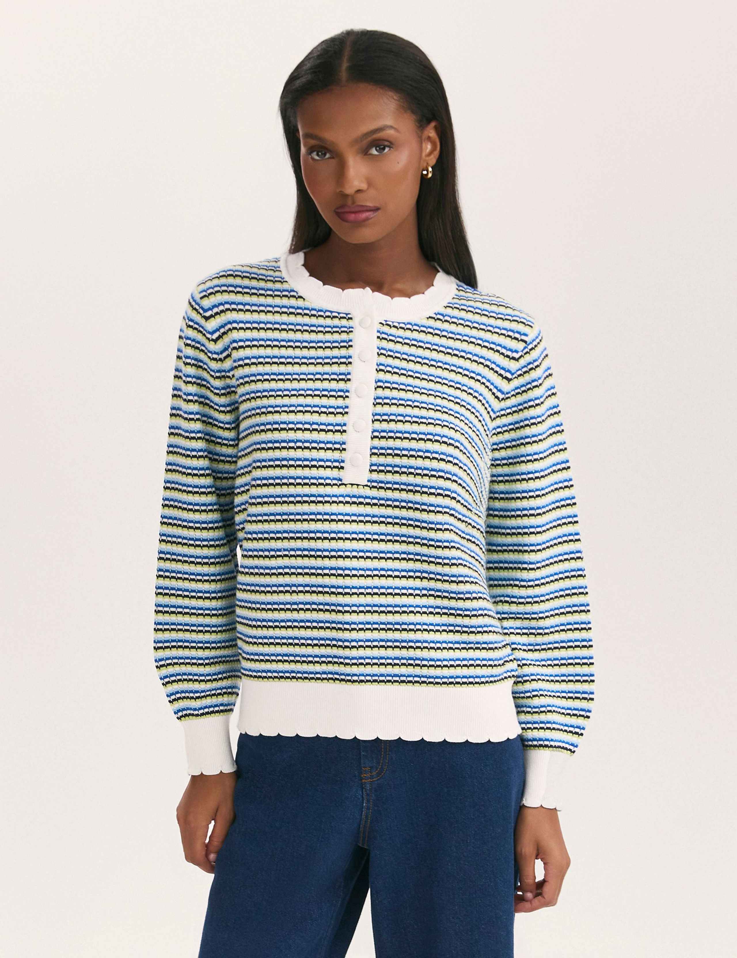 Pure Cotton Striped Button-Detail Jumper