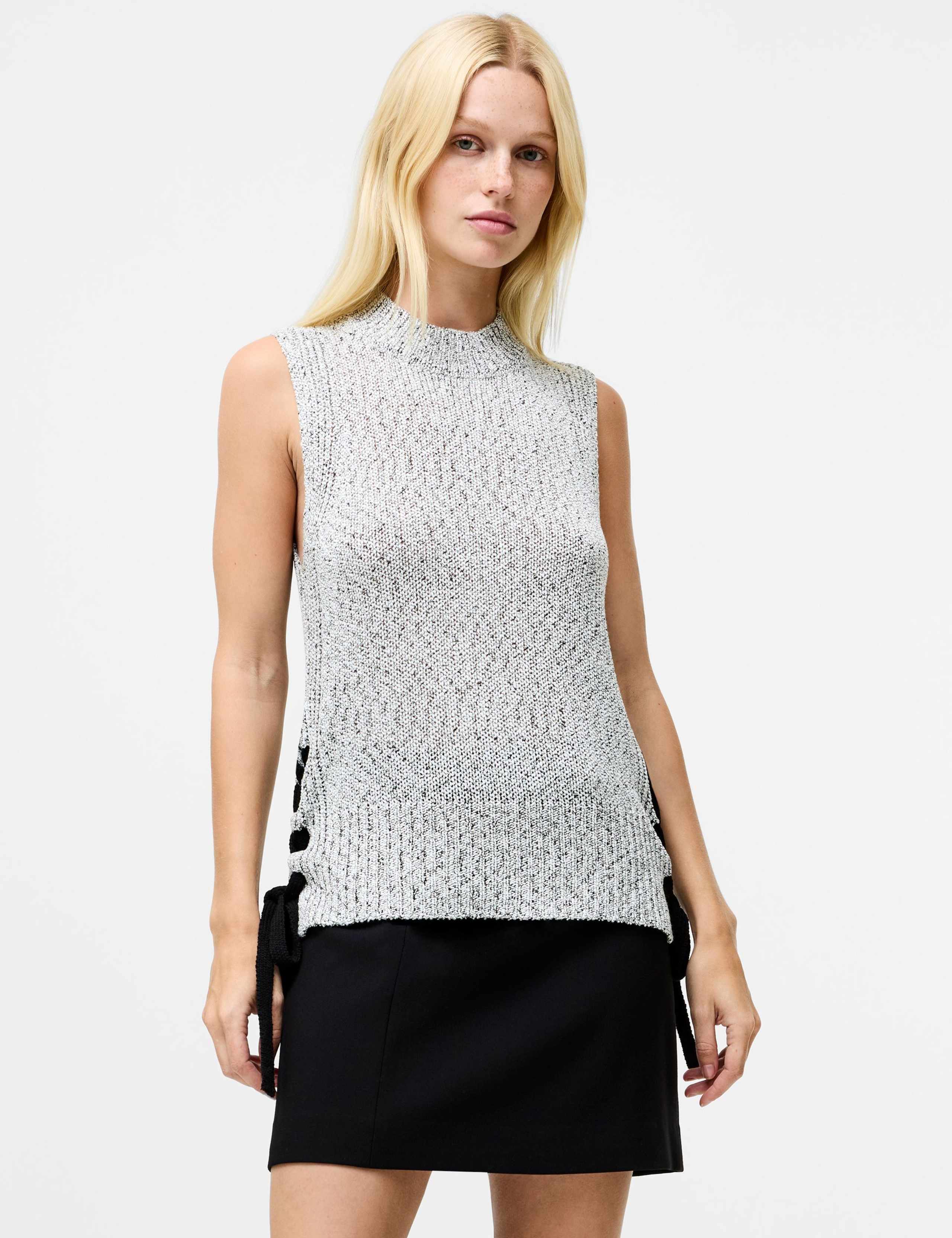 High Neck Longline Knitted Vest