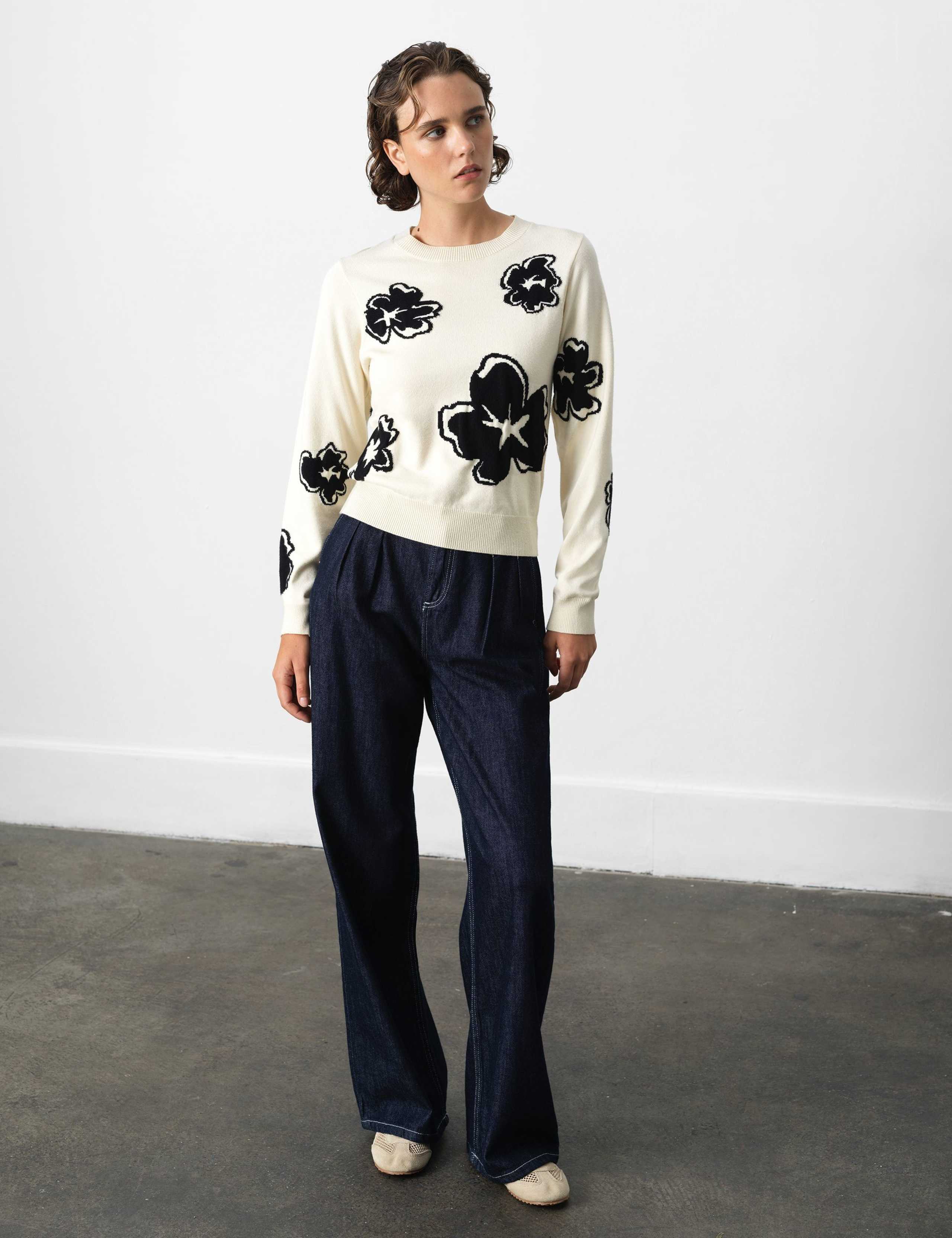 Jacquard Floral Jumper with Wool