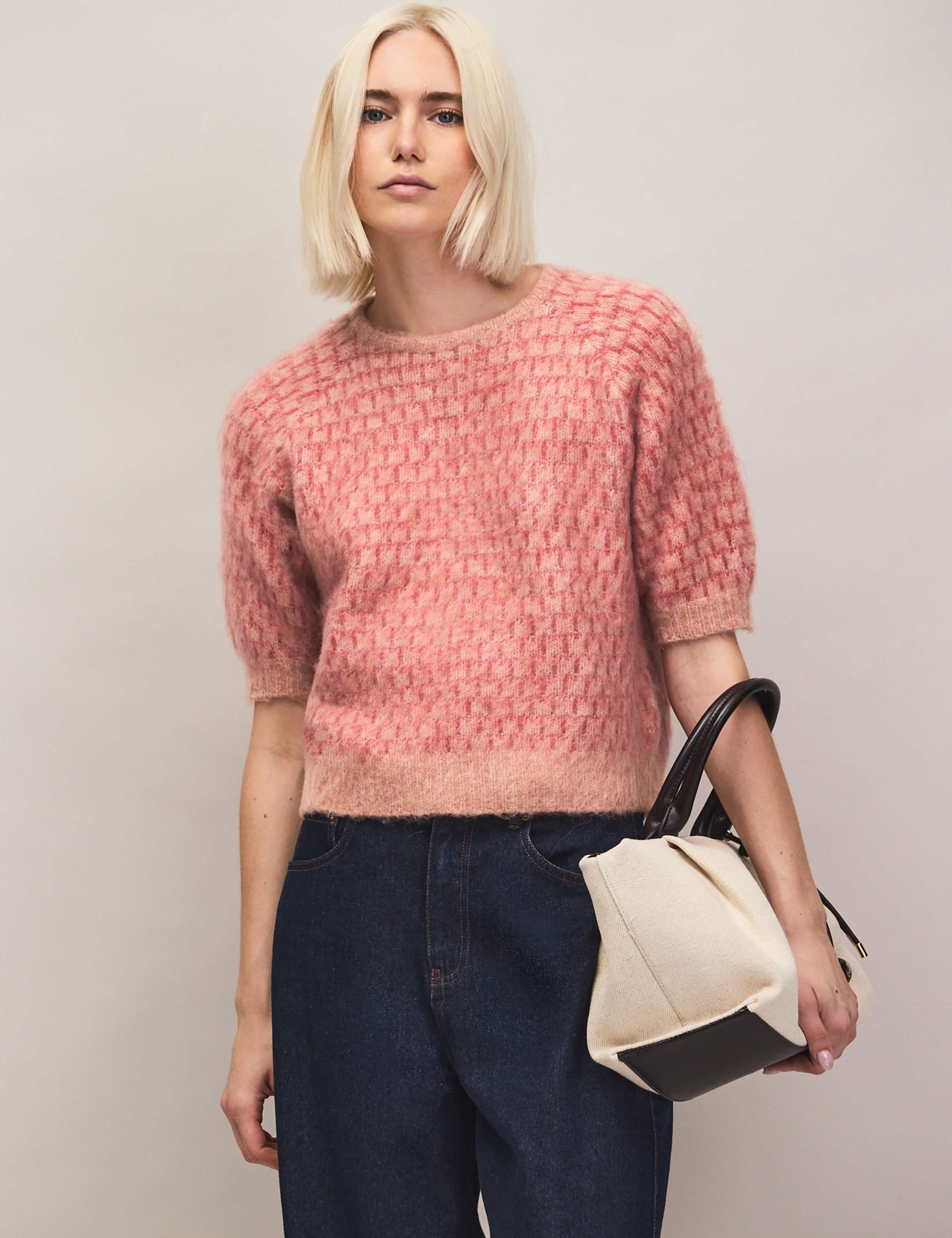 Textured Patterned Knitted Top with Alpaca