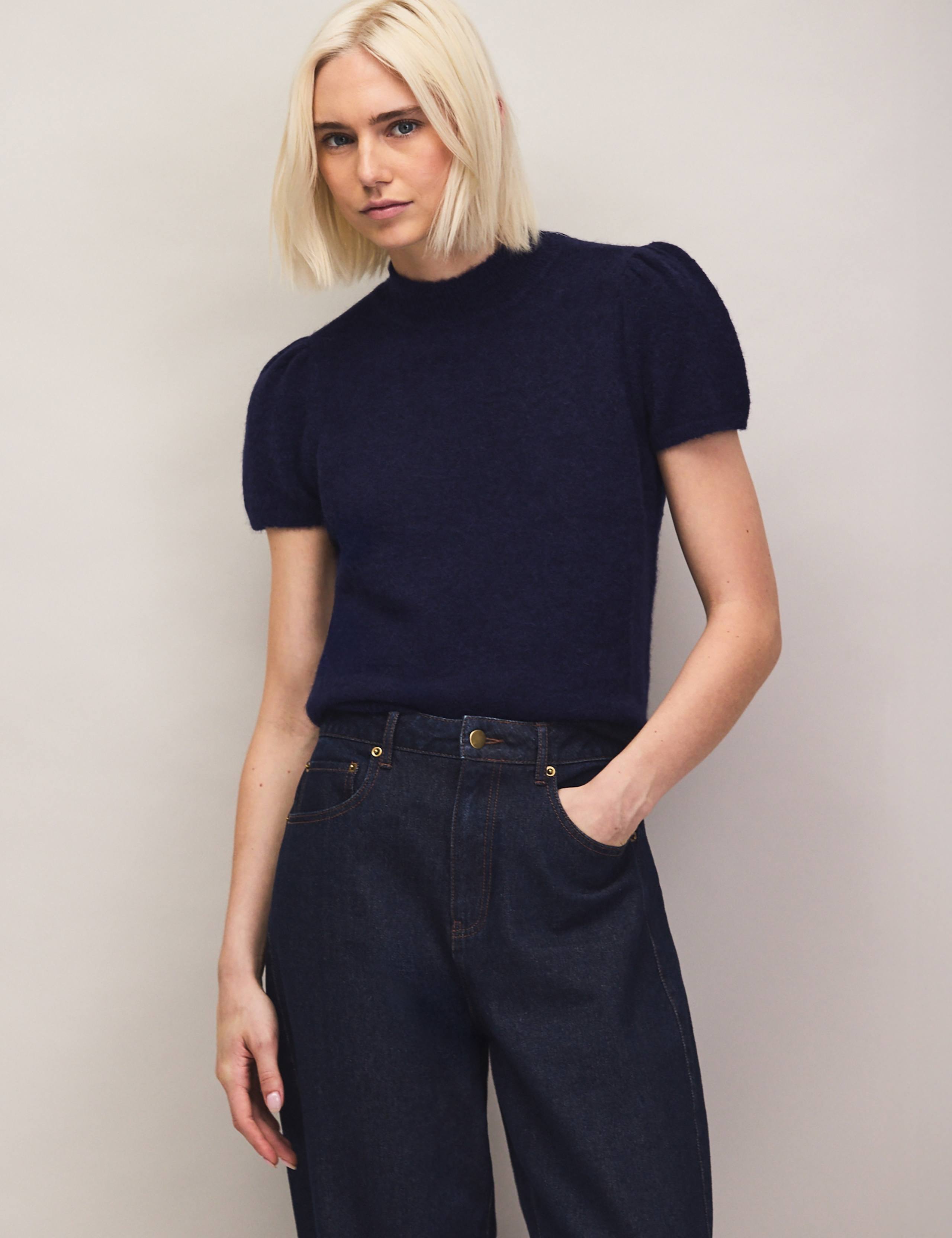 Alpaca & Wool Blend Puff Sleeve Knitted Top
