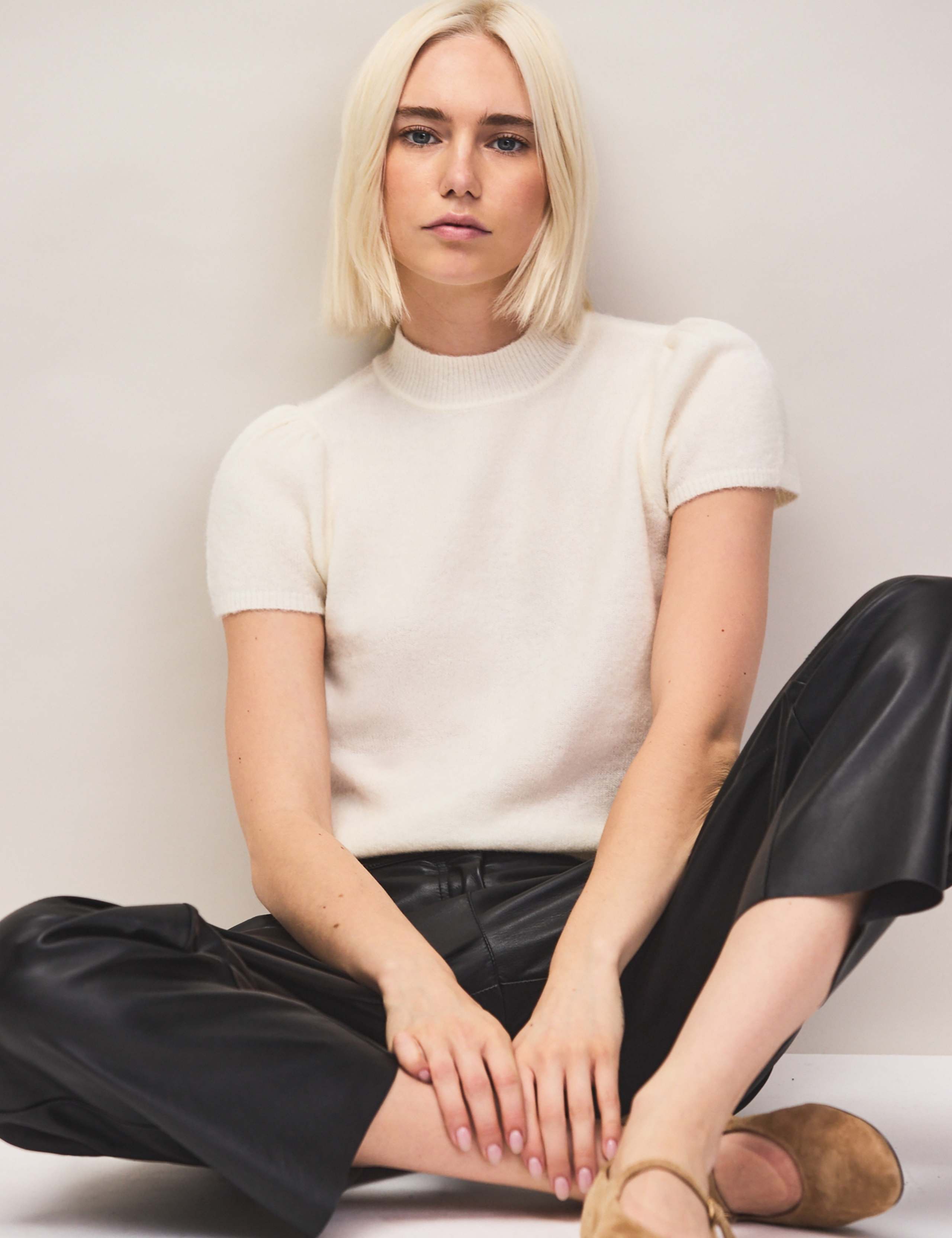 Alpaca & Wool Blend Puff Sleeve Knitted Top
