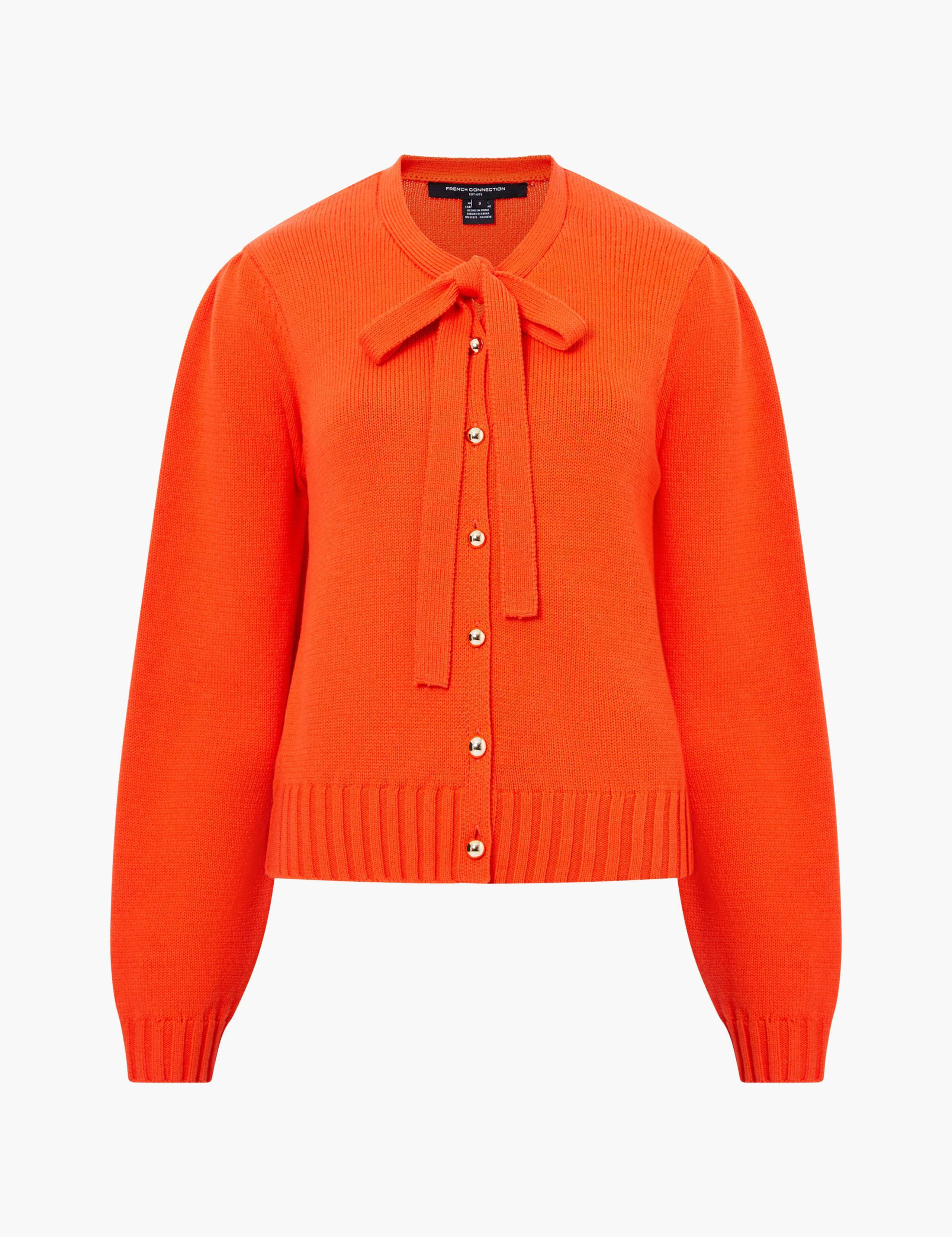 Textured Tie Neck Puff Sleeve Cardigan