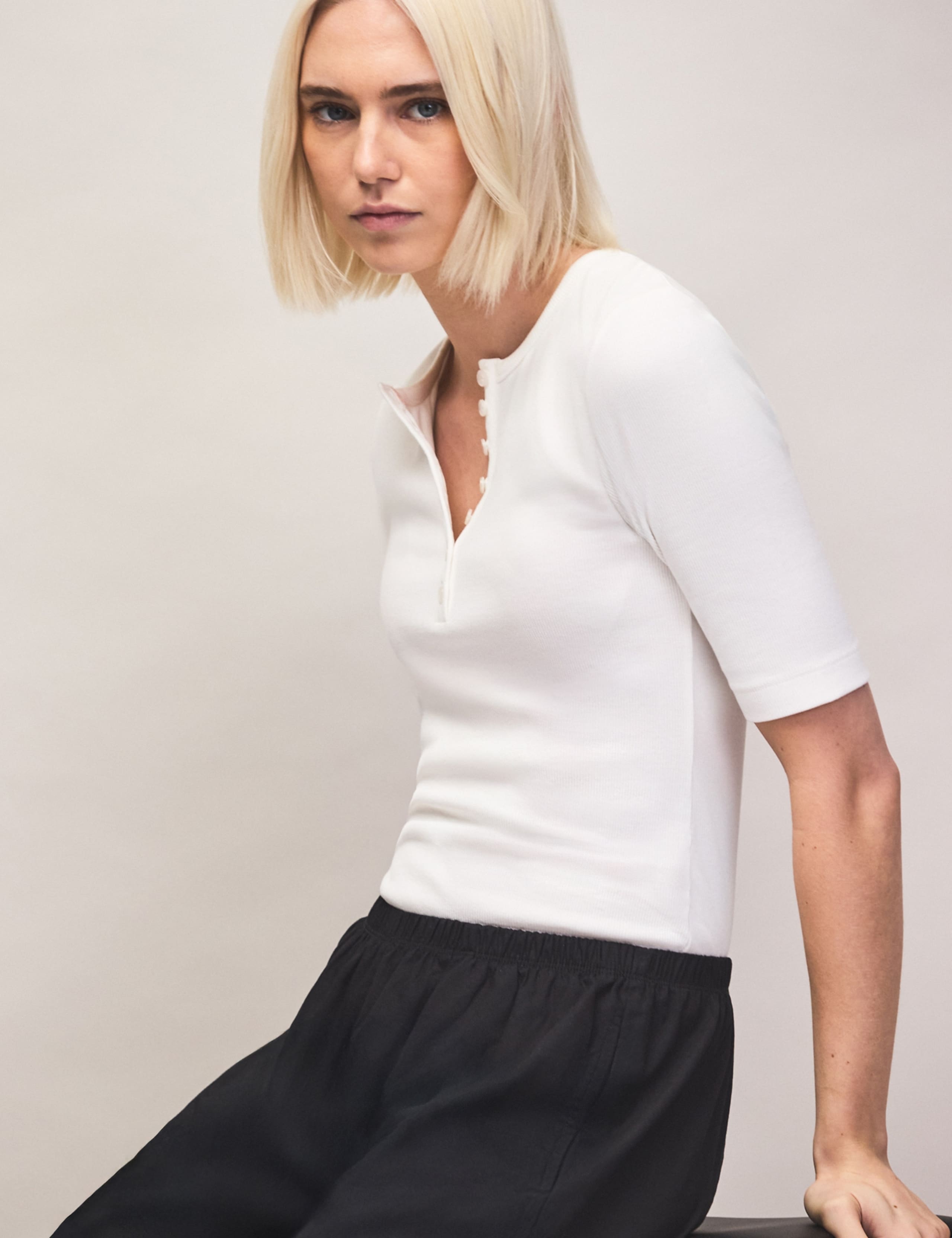 Cotton Modal Blend Ribbed Henley Top
