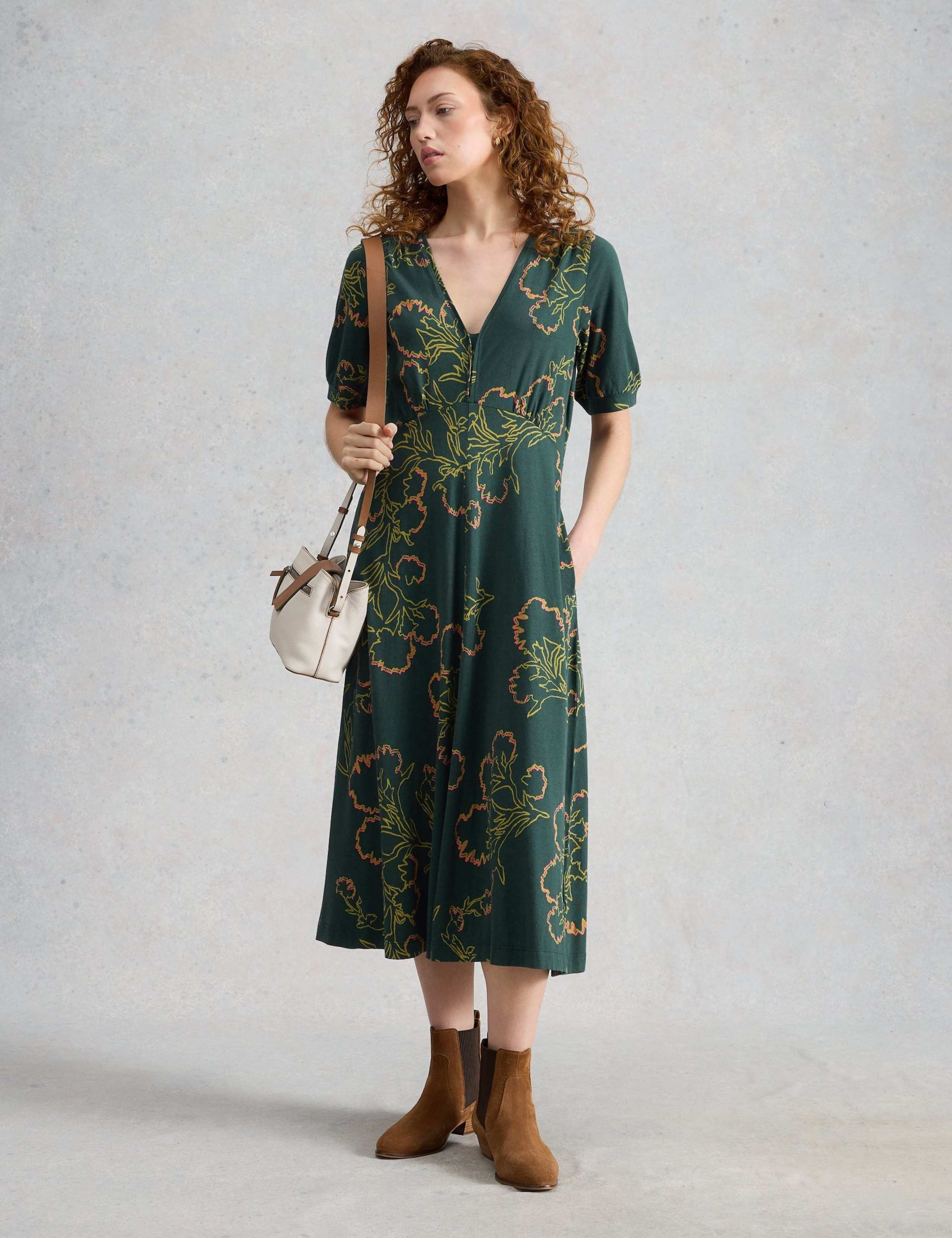Jersey Floral Midi Tea Dress