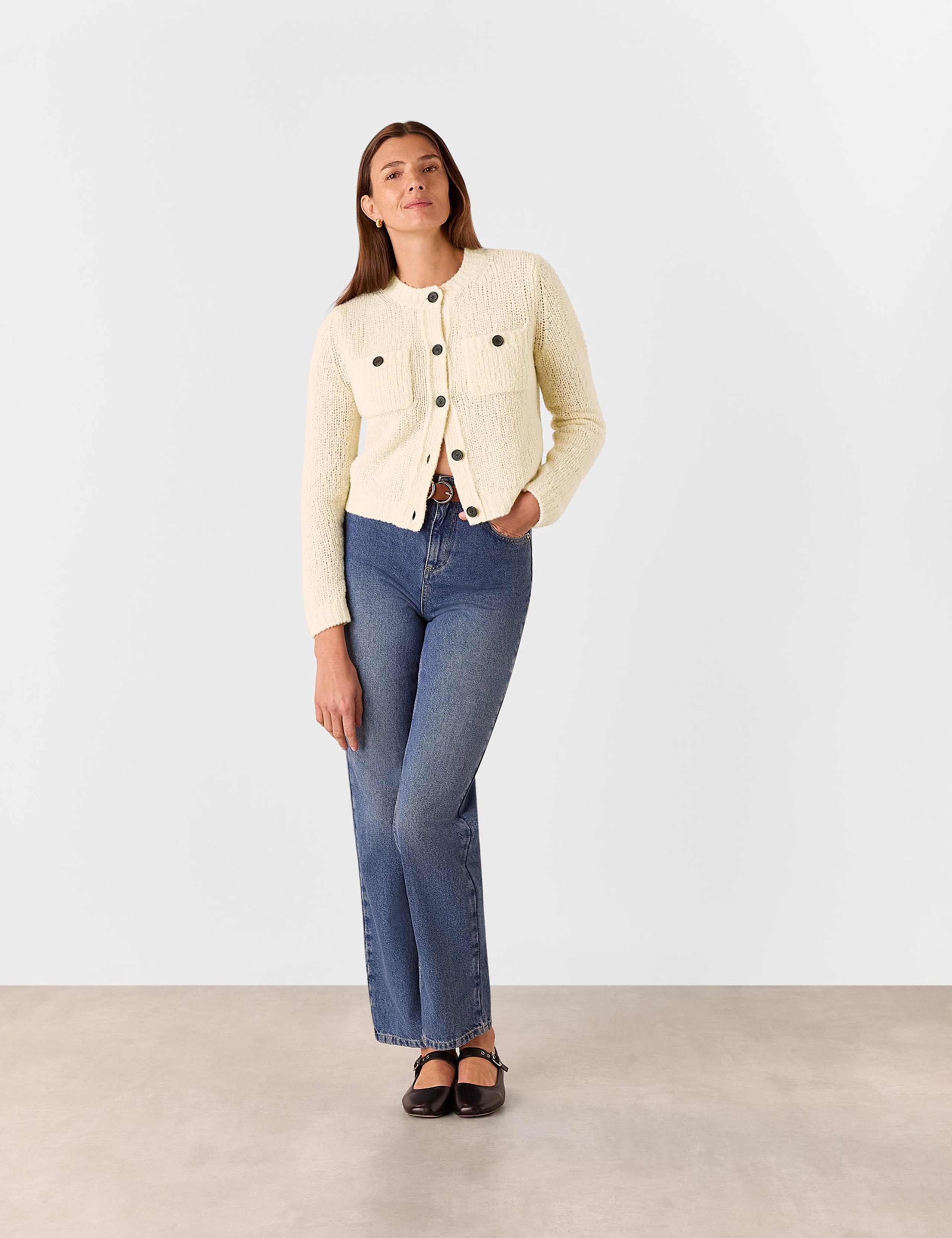 Wool Rich Textured Button Front Cardigan