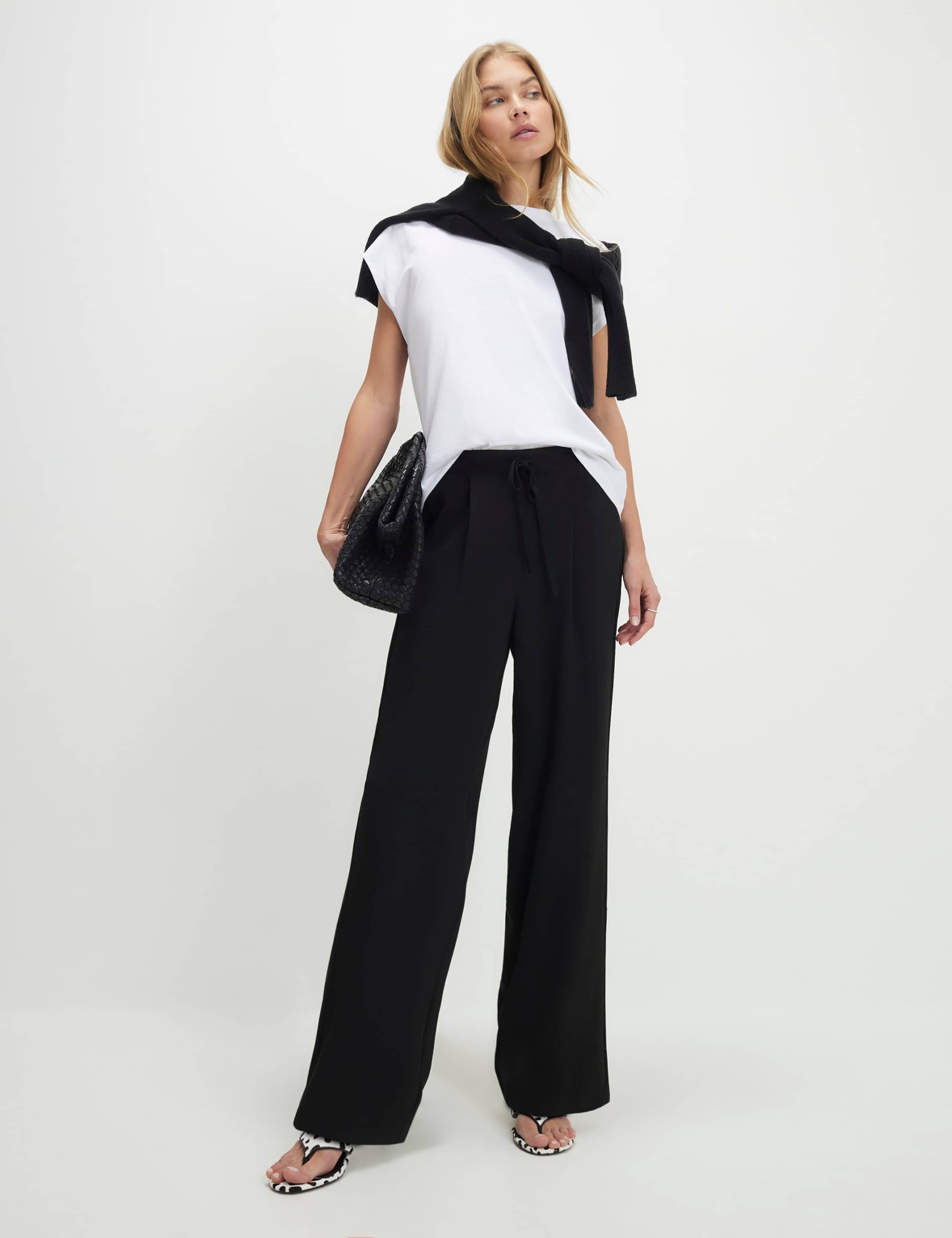Tailored Drawstring Wide Leg Trousers