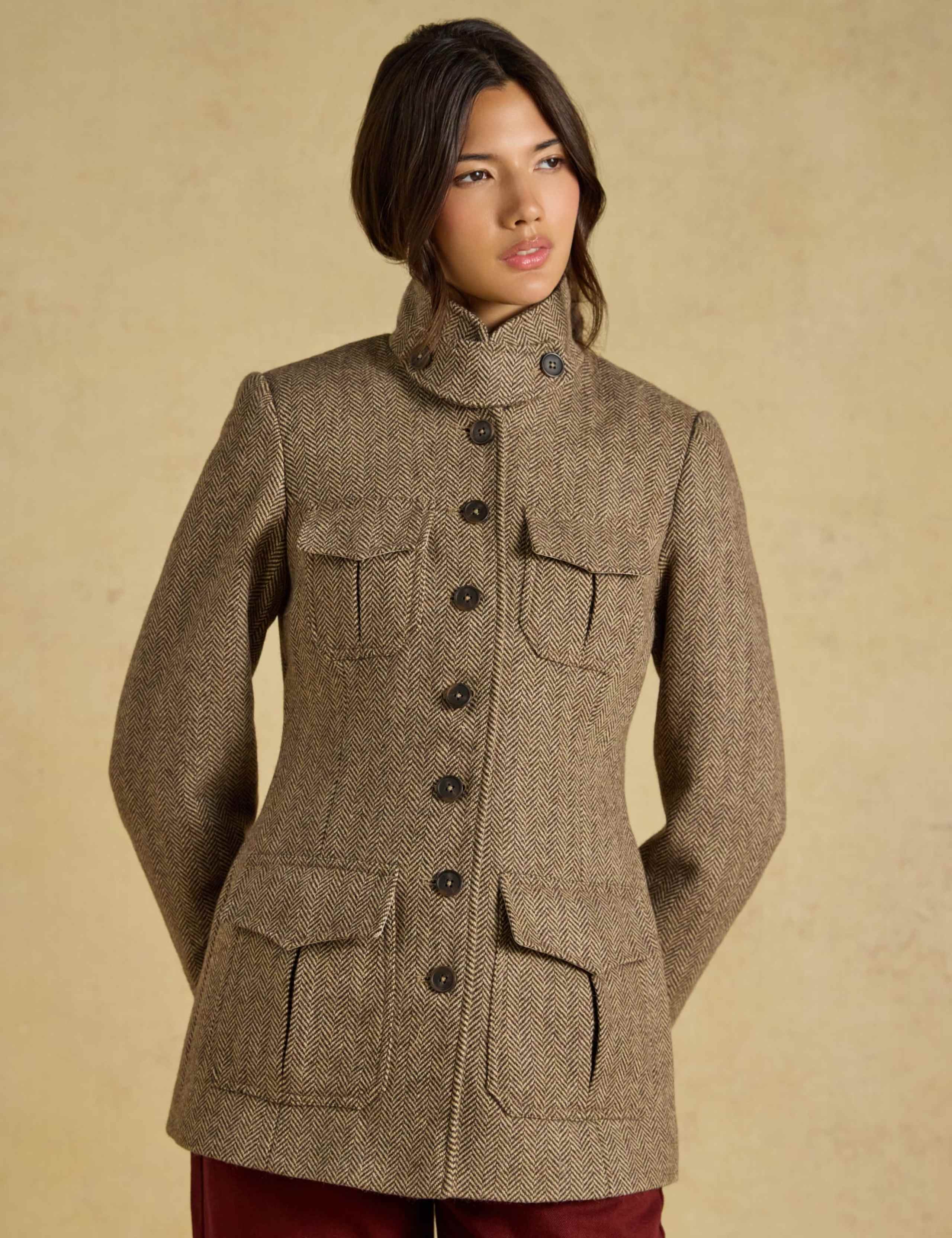 Wool Blend Herringbone Longline Utility Jacket